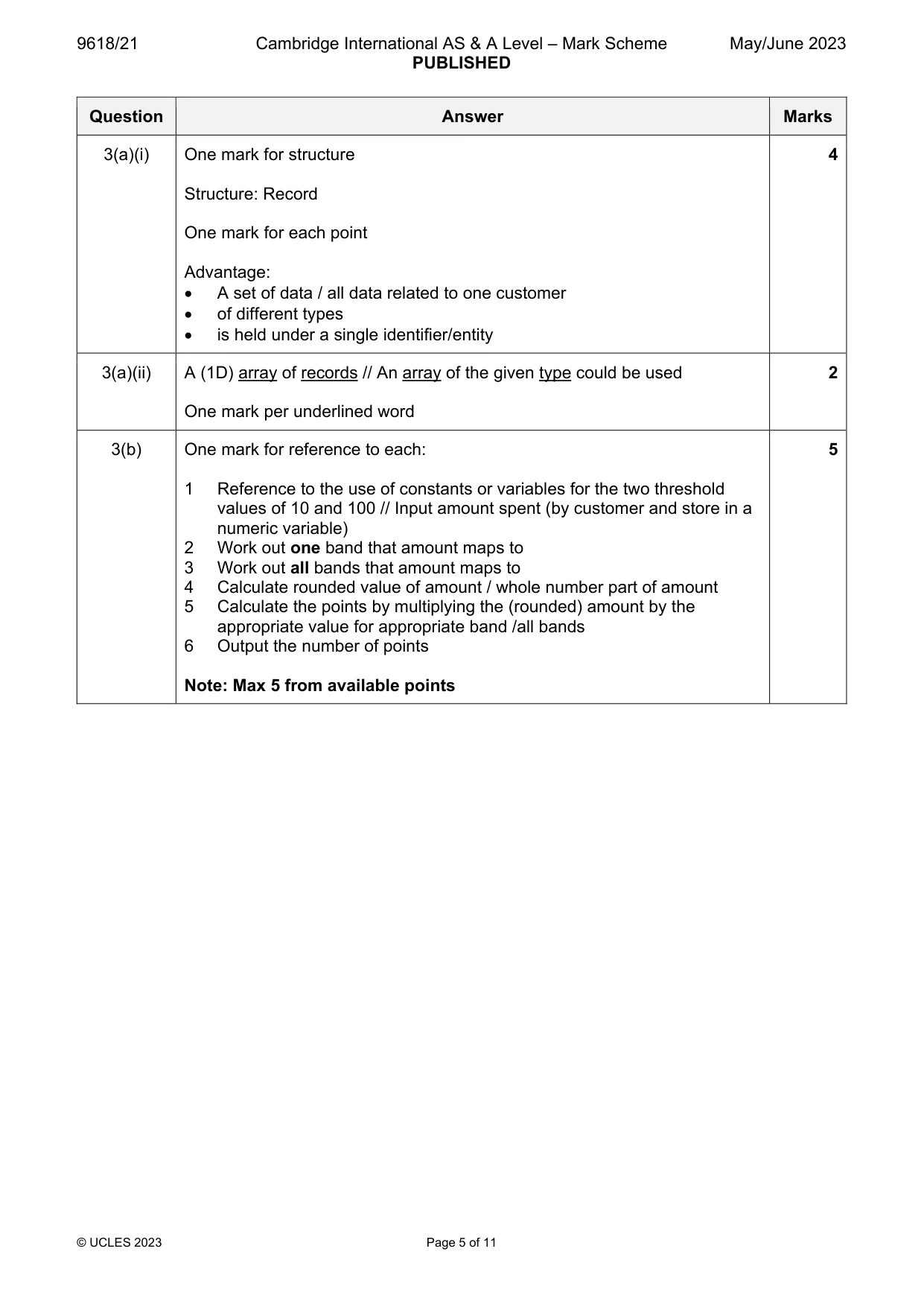Mark scheme, page 5 of 11