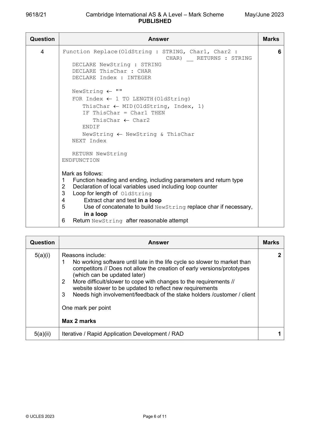 Mark scheme, page 6 of 11