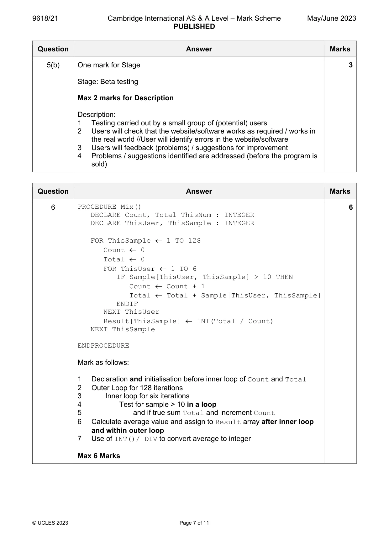Mark scheme, page 7 of 11