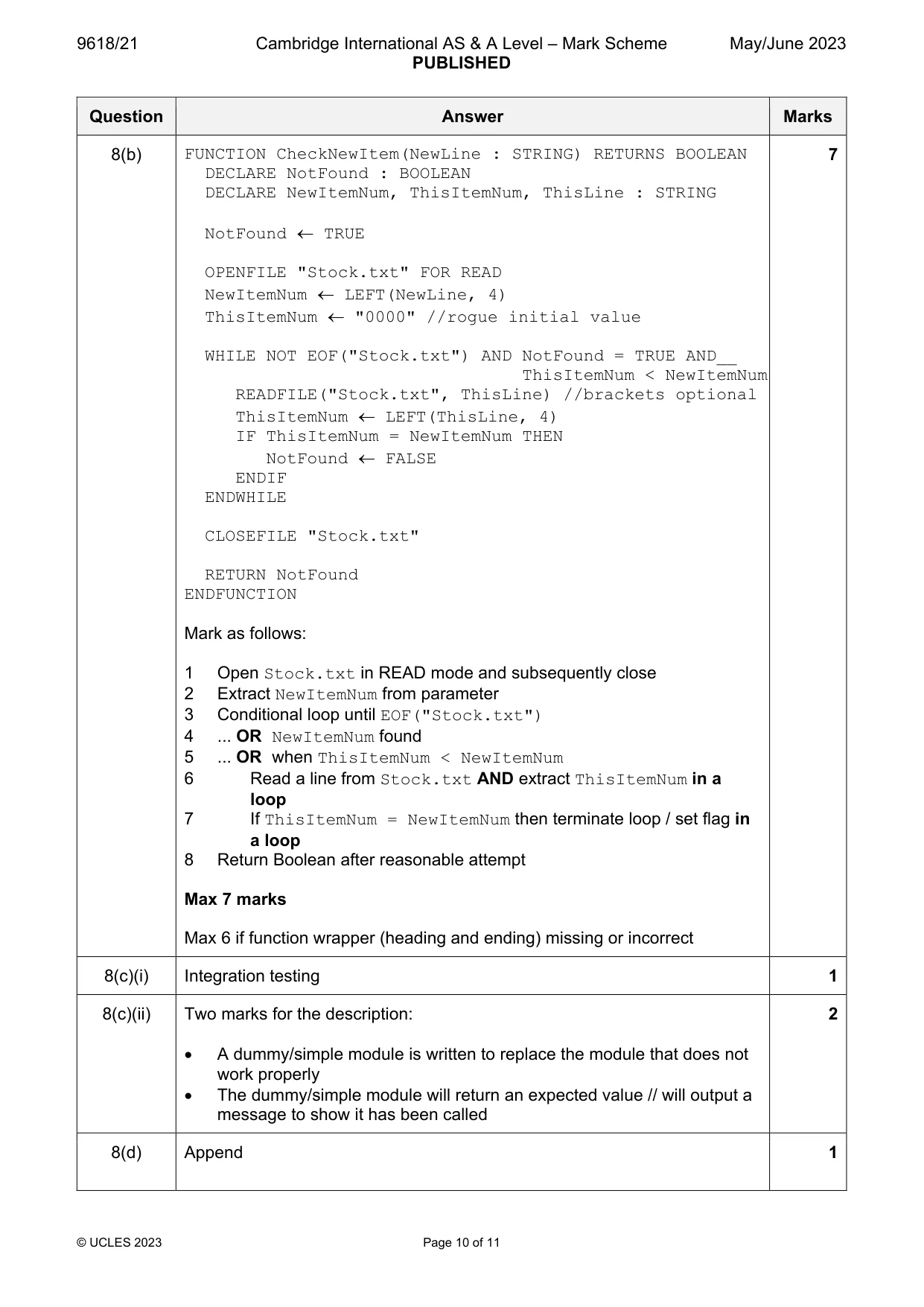 Mark scheme, page 10 of 11