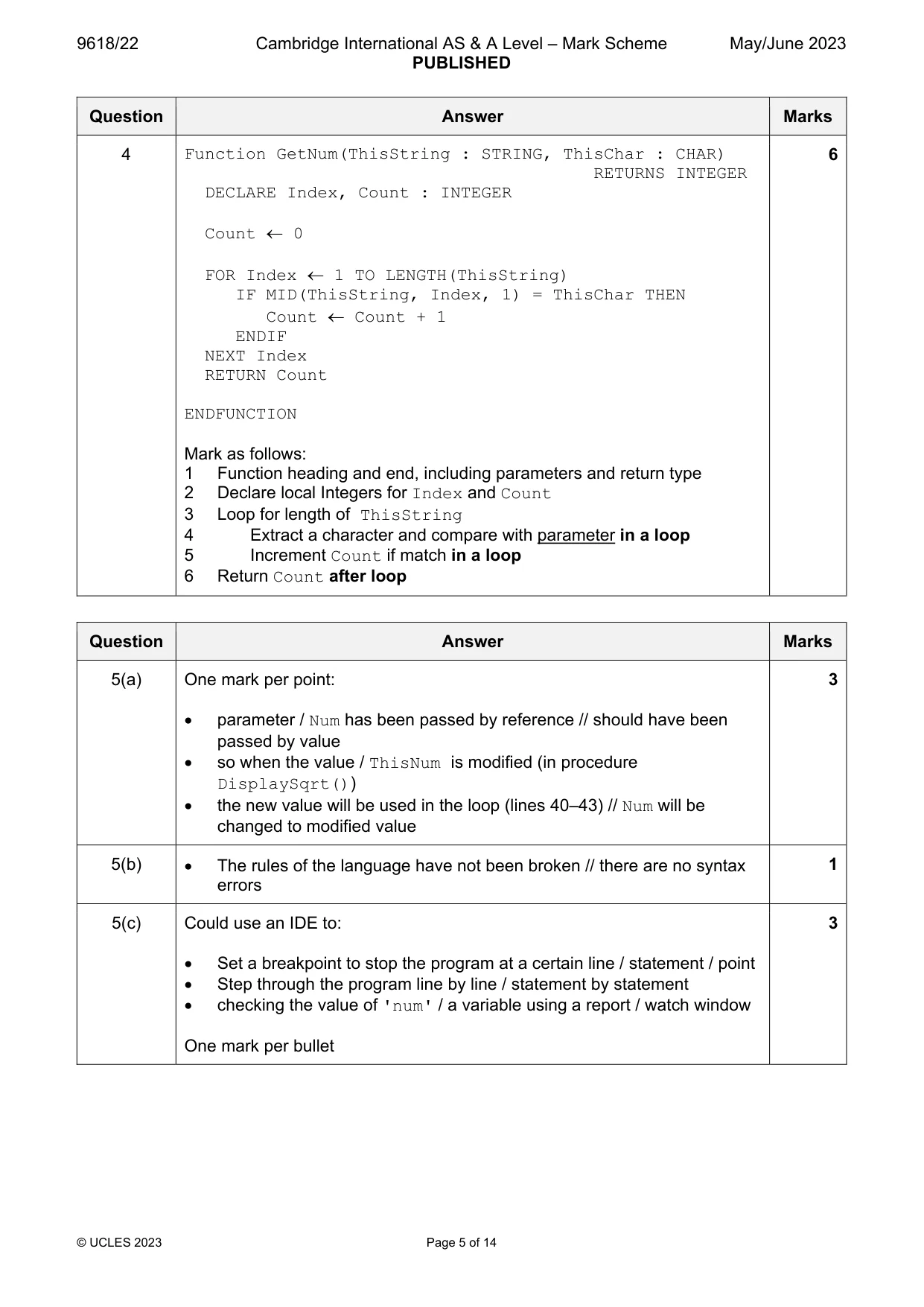 Mark scheme, page 5 of 14