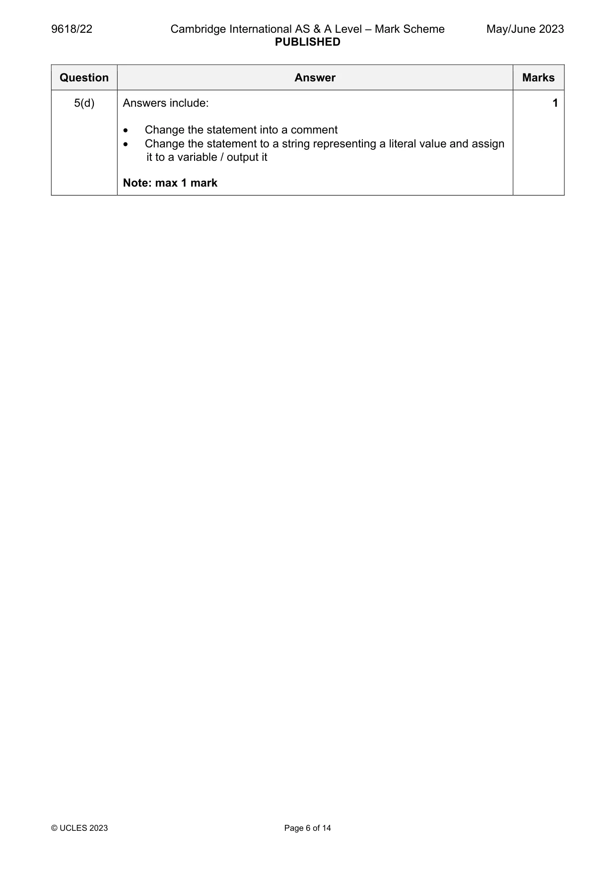 Mark scheme, page 6 of 14