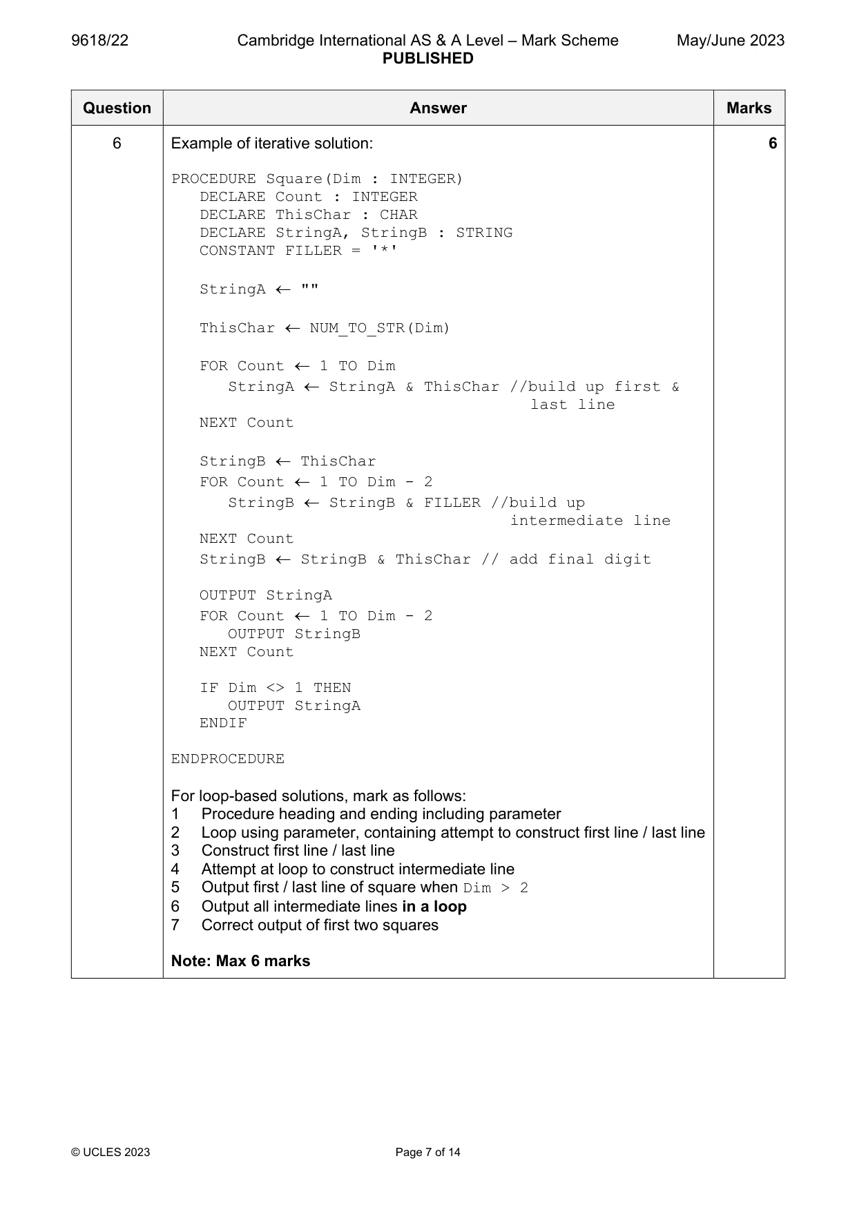 Mark scheme, page 7 of 14