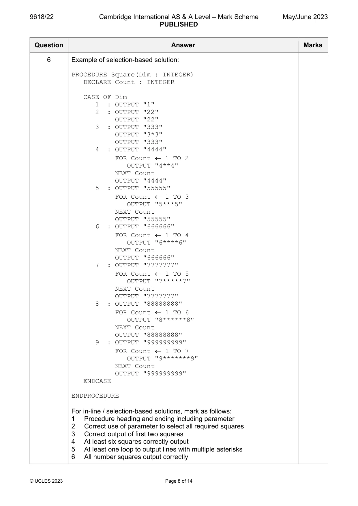 Mark scheme, page 8 of 14