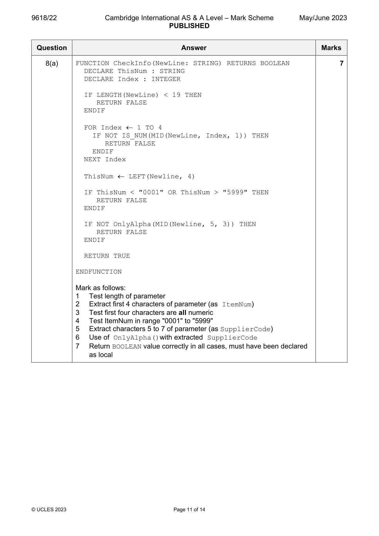 Mark scheme, page 11 of 14