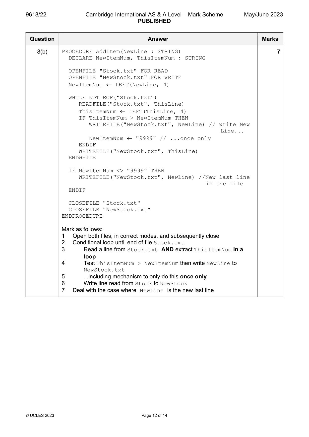 Mark scheme, page 12 of 14