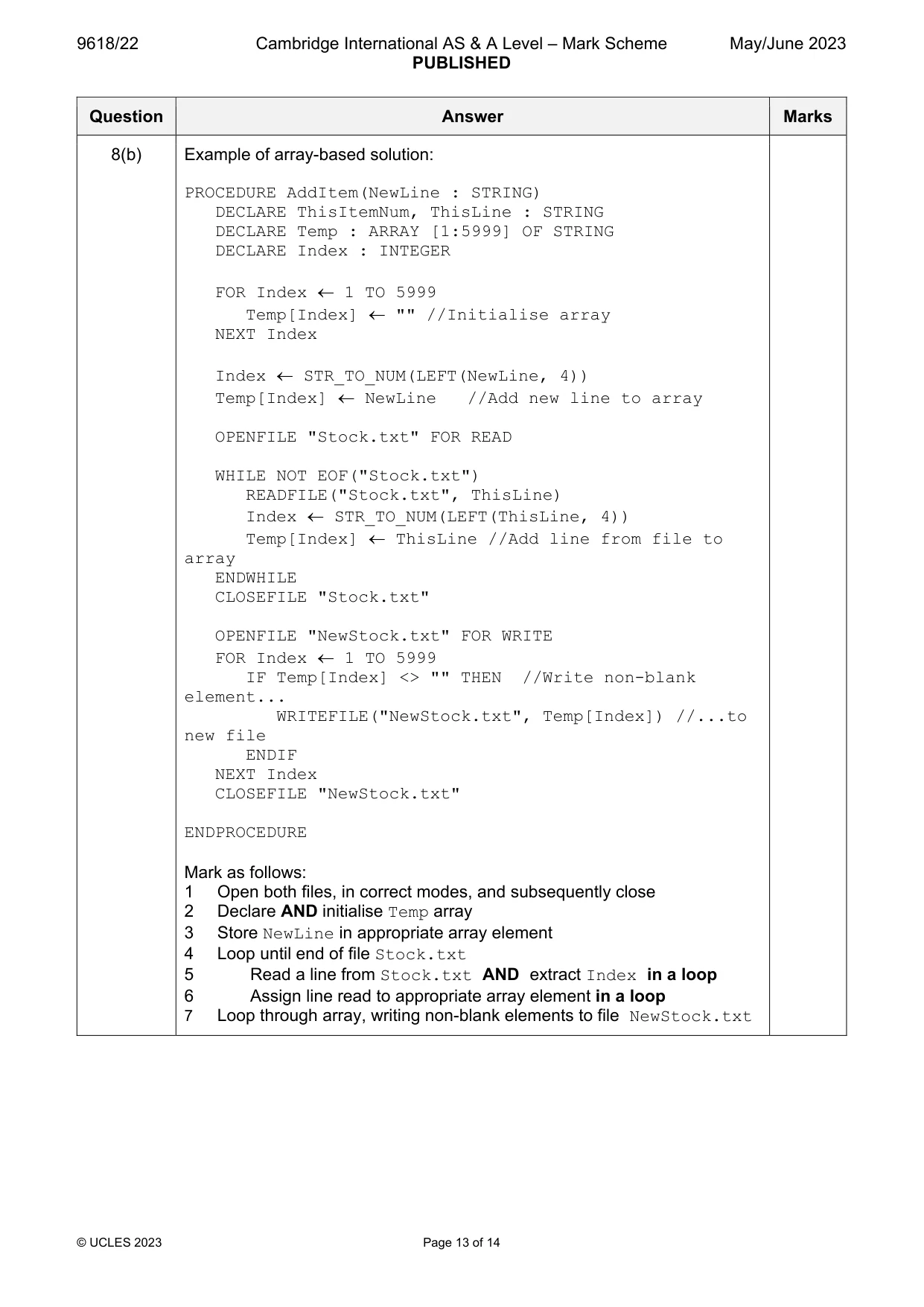 Mark scheme, page 13 of 14