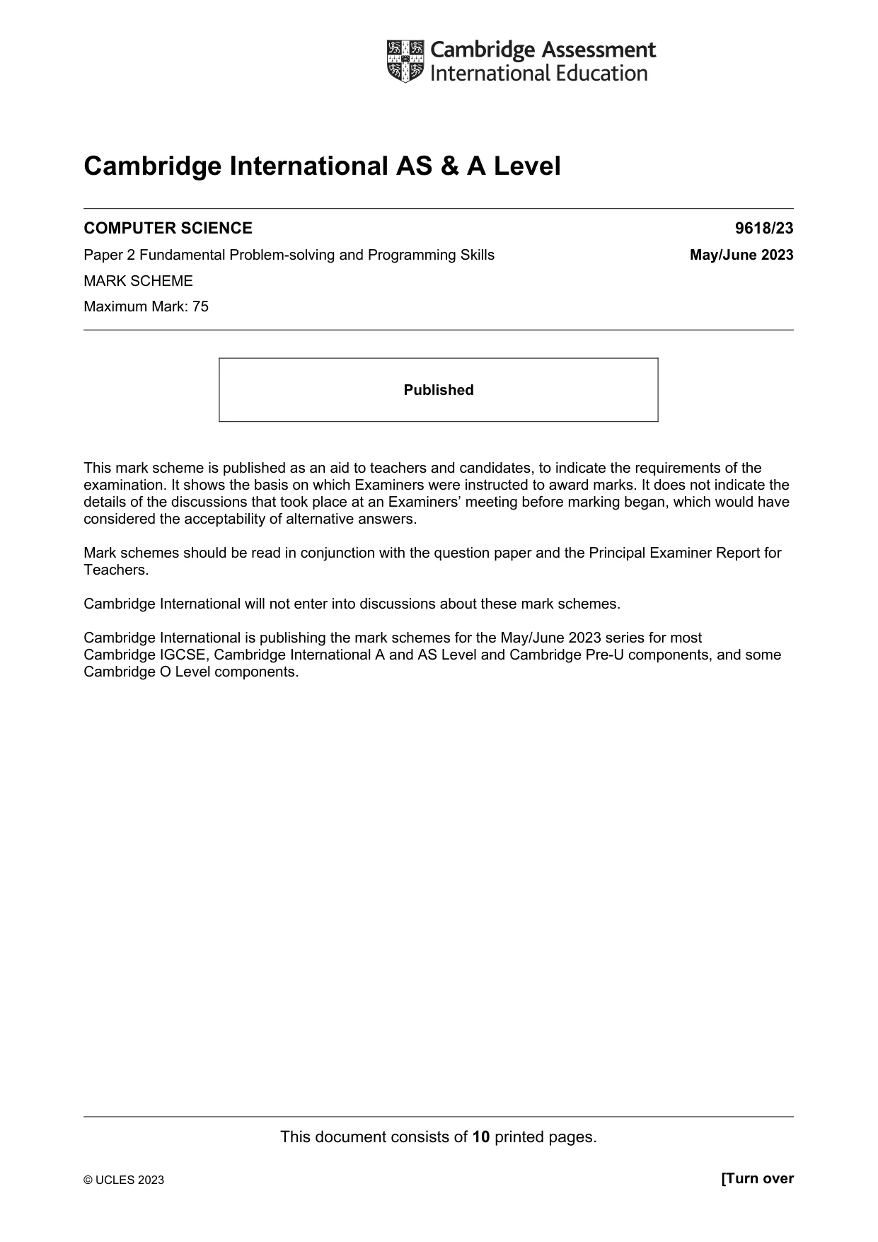 Mark scheme, page 1 of 10