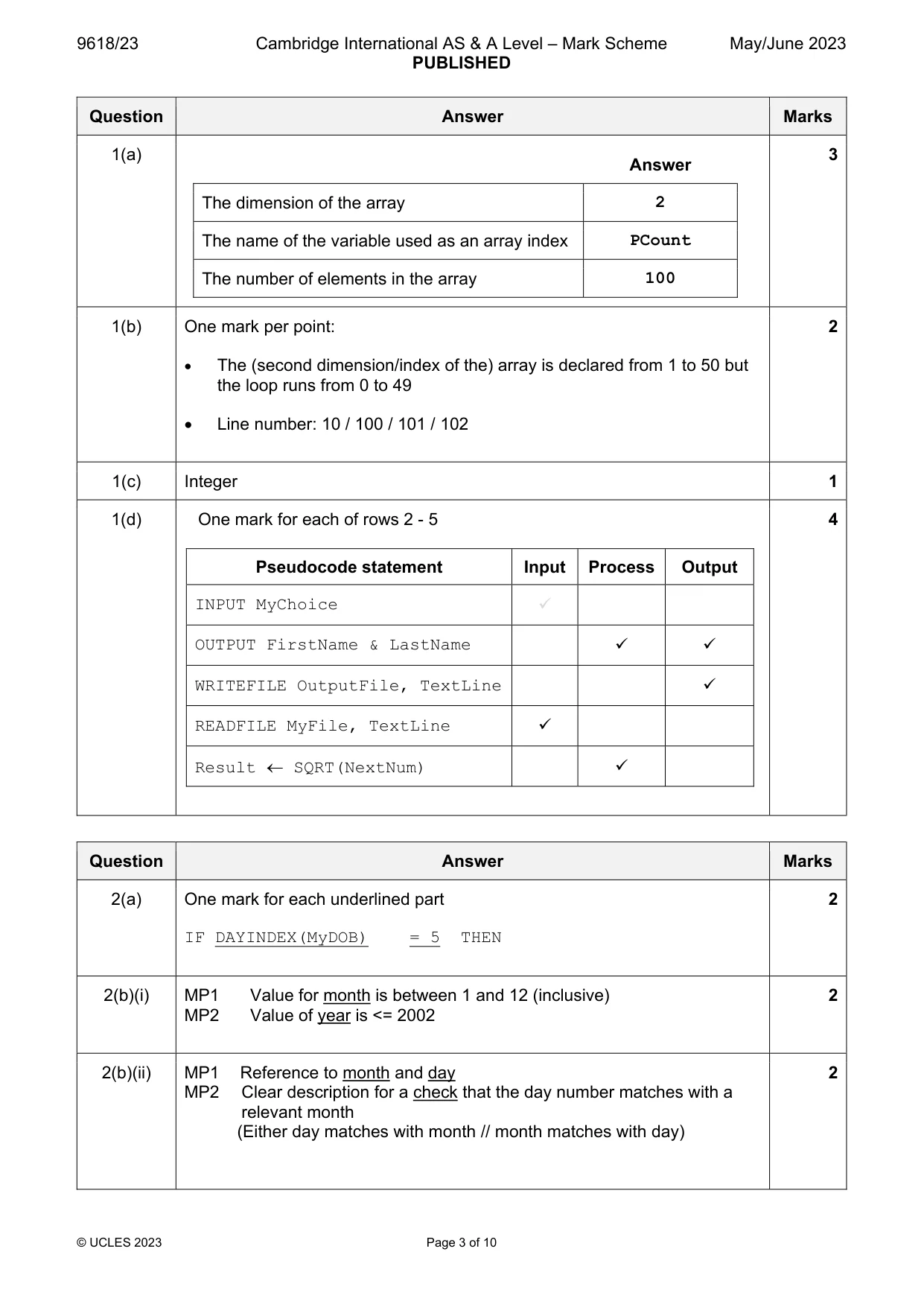 Mark scheme, page 3 of 10