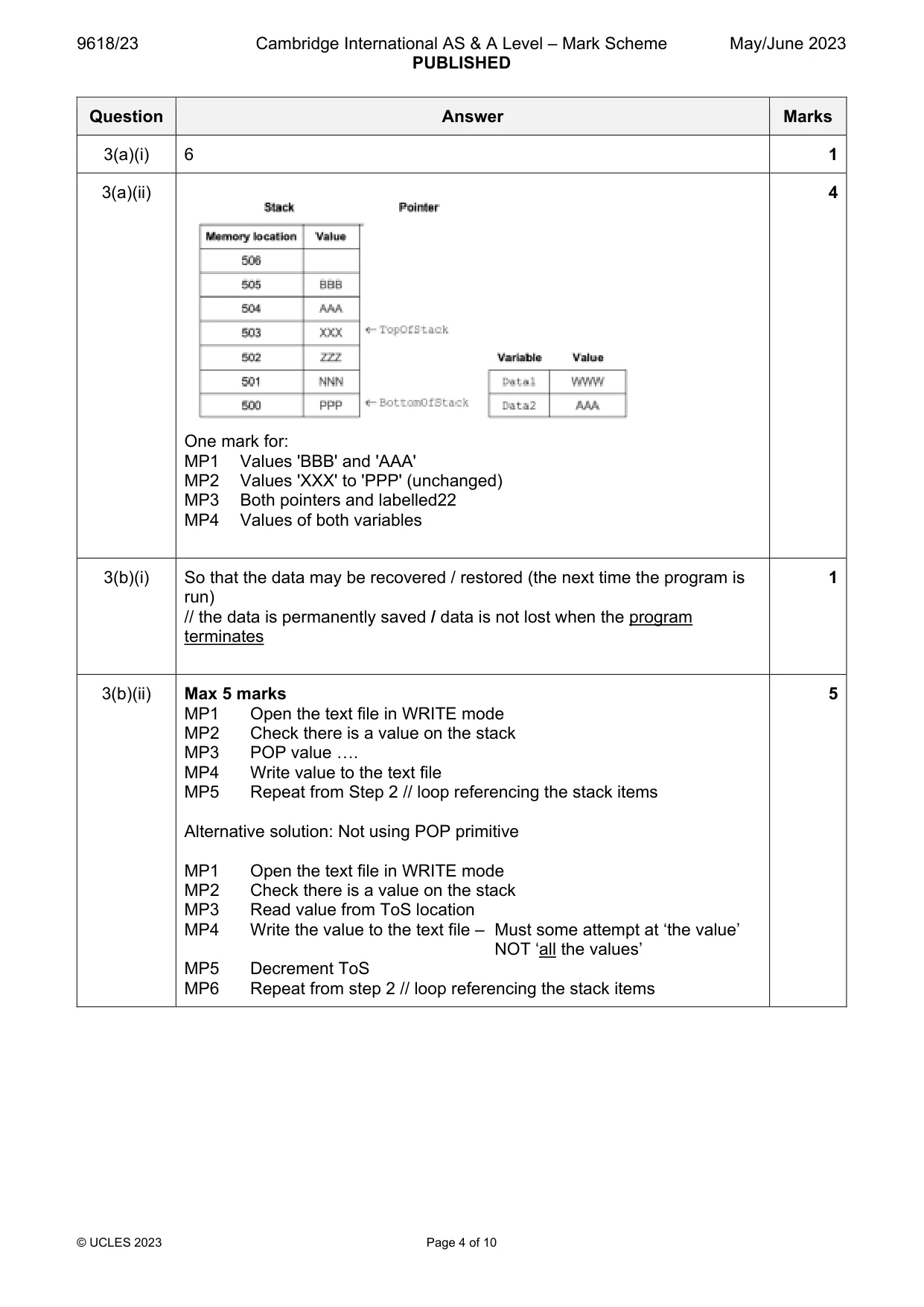 Mark scheme, page 4 of 10