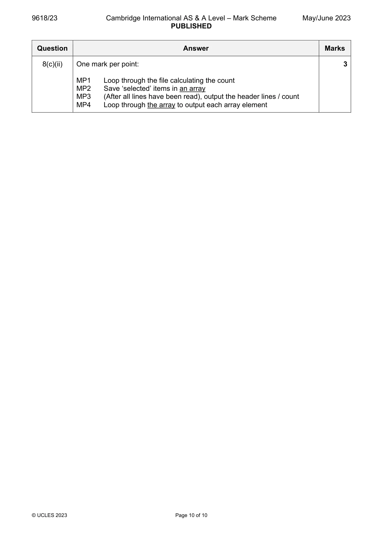 Mark scheme, page 10 of 10
