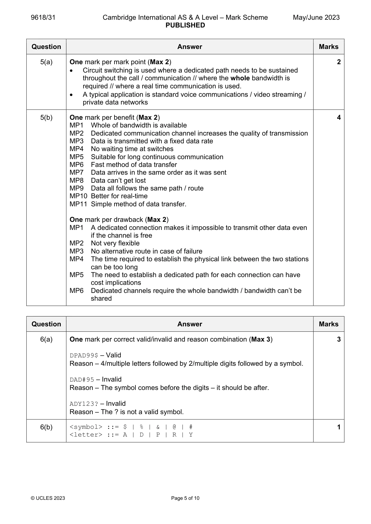 Mark scheme, page 5 of 10