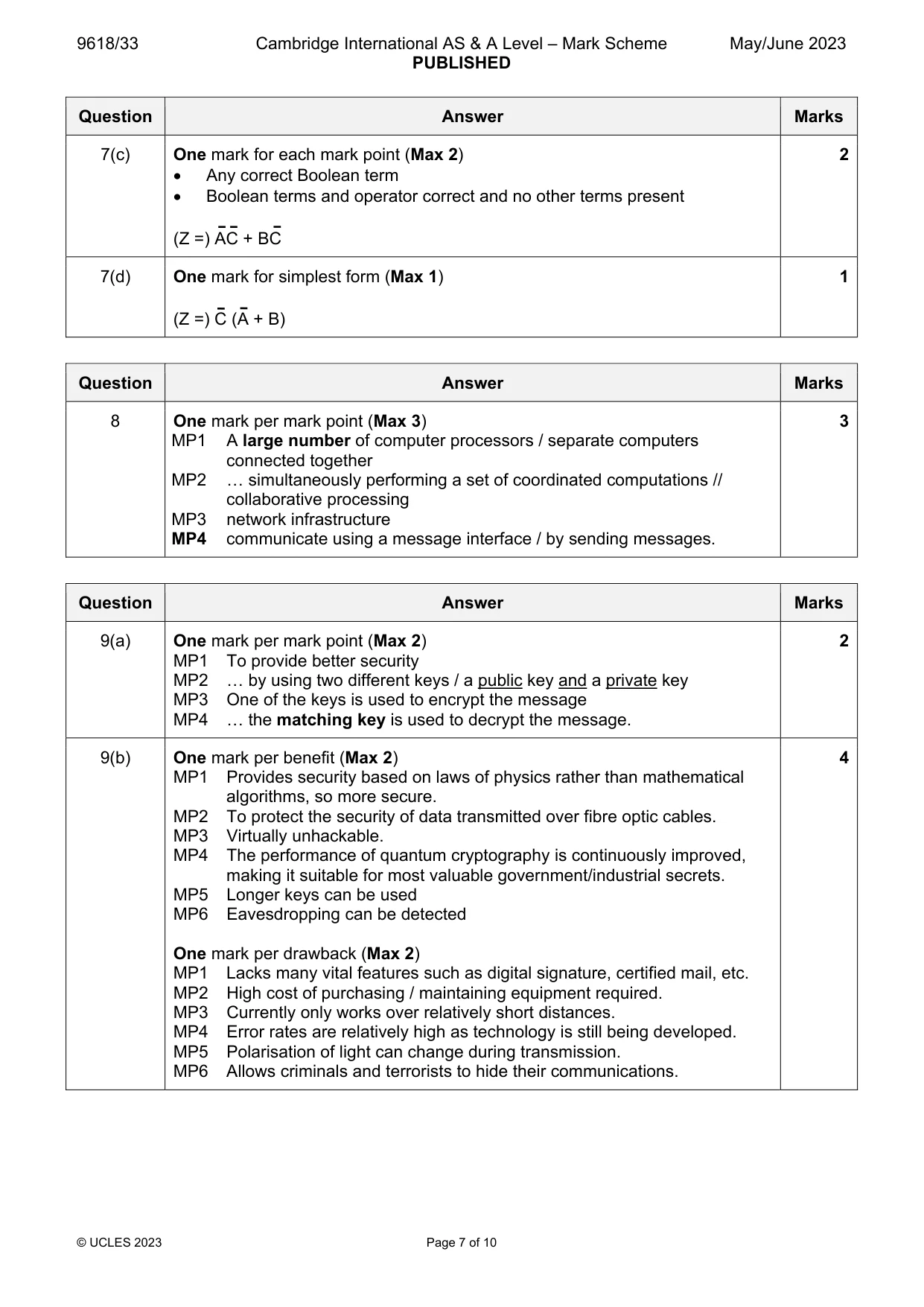 Mark scheme, page 7 of 10