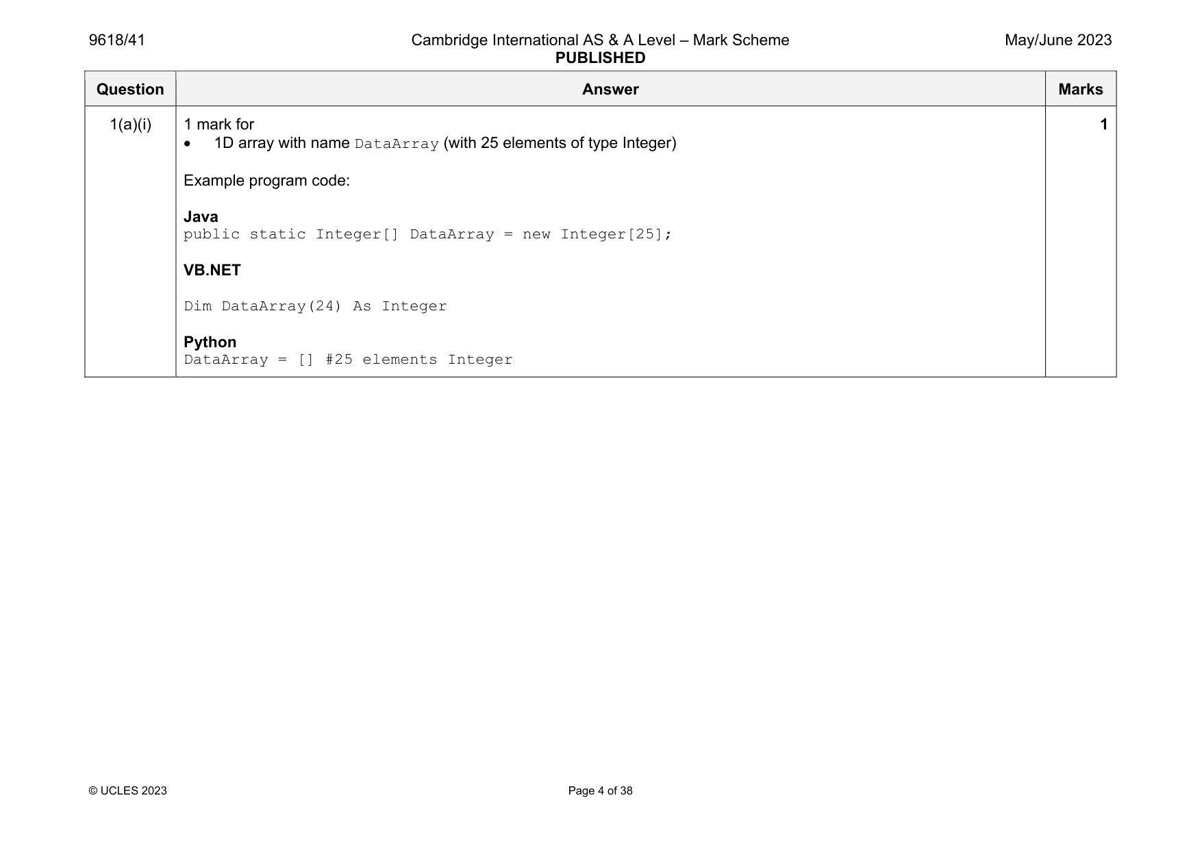 Mark scheme, page 4 of 38