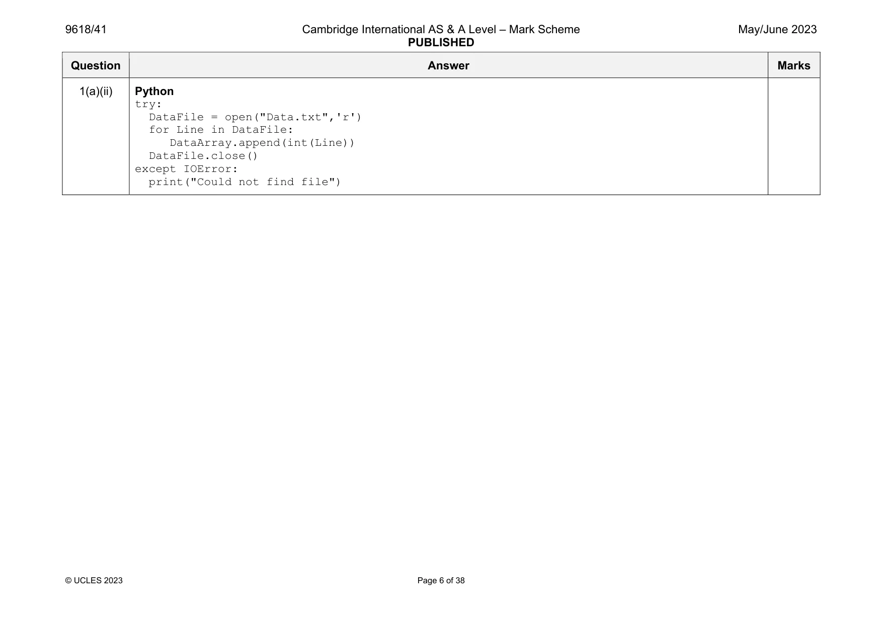 Mark scheme, page 6 of 38