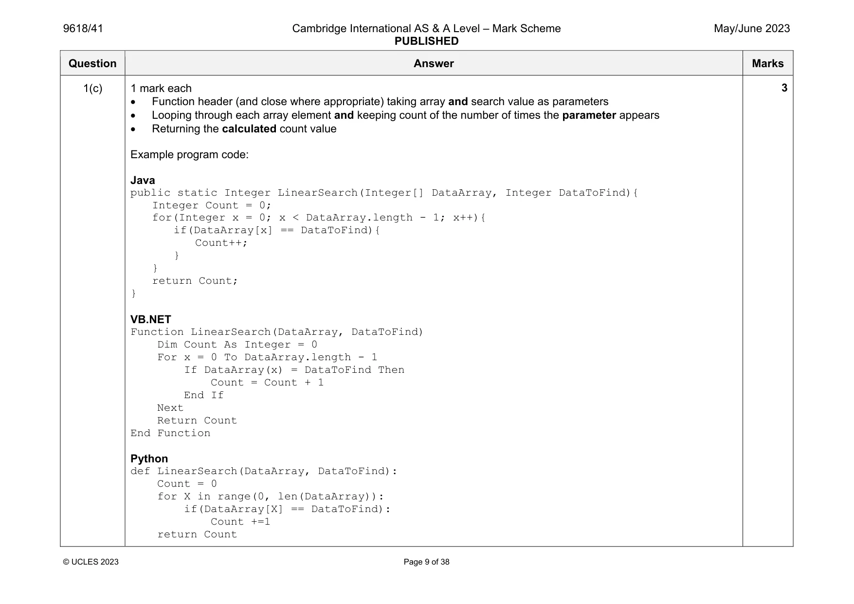 Mark scheme, page 9 of 38