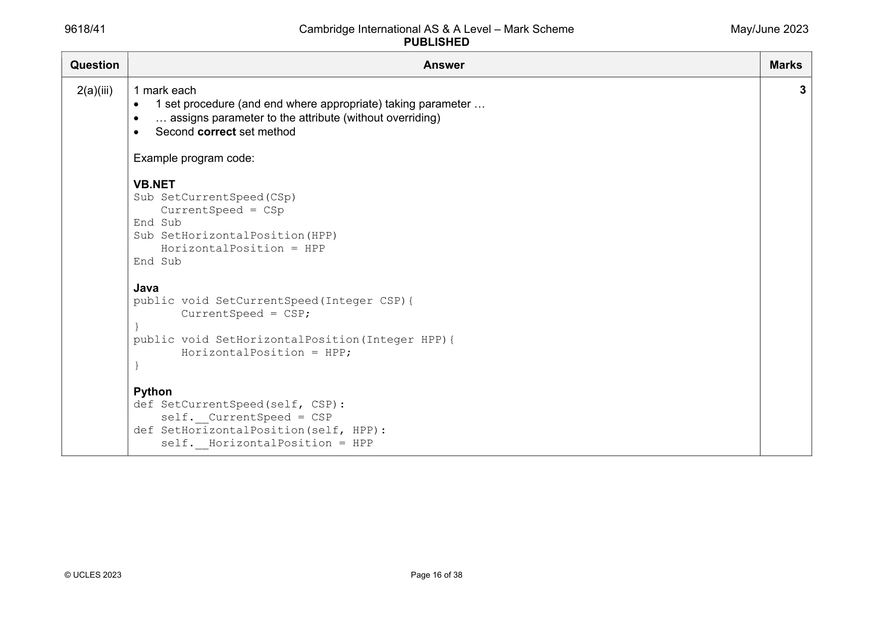 Mark scheme, page 16 of 38