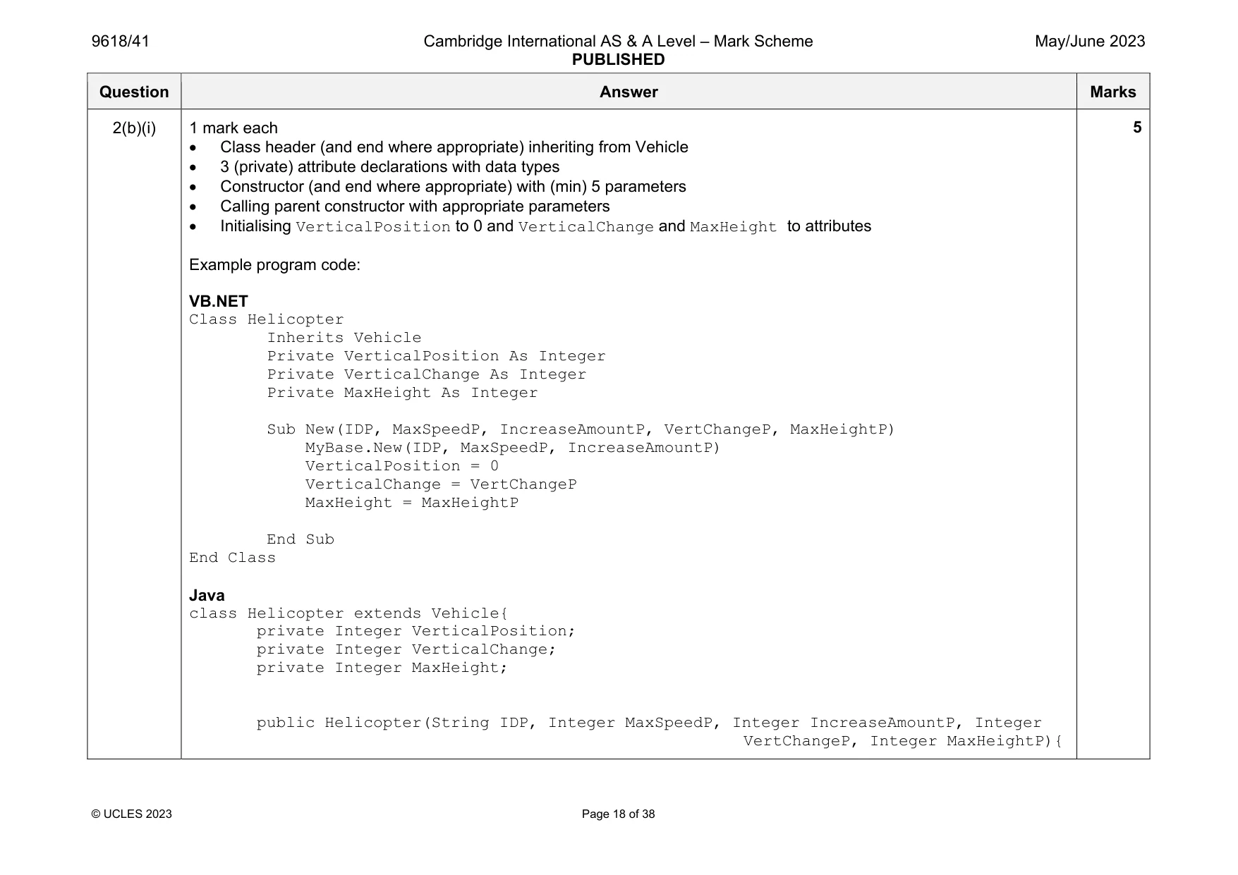 Mark scheme, page 18 of 38