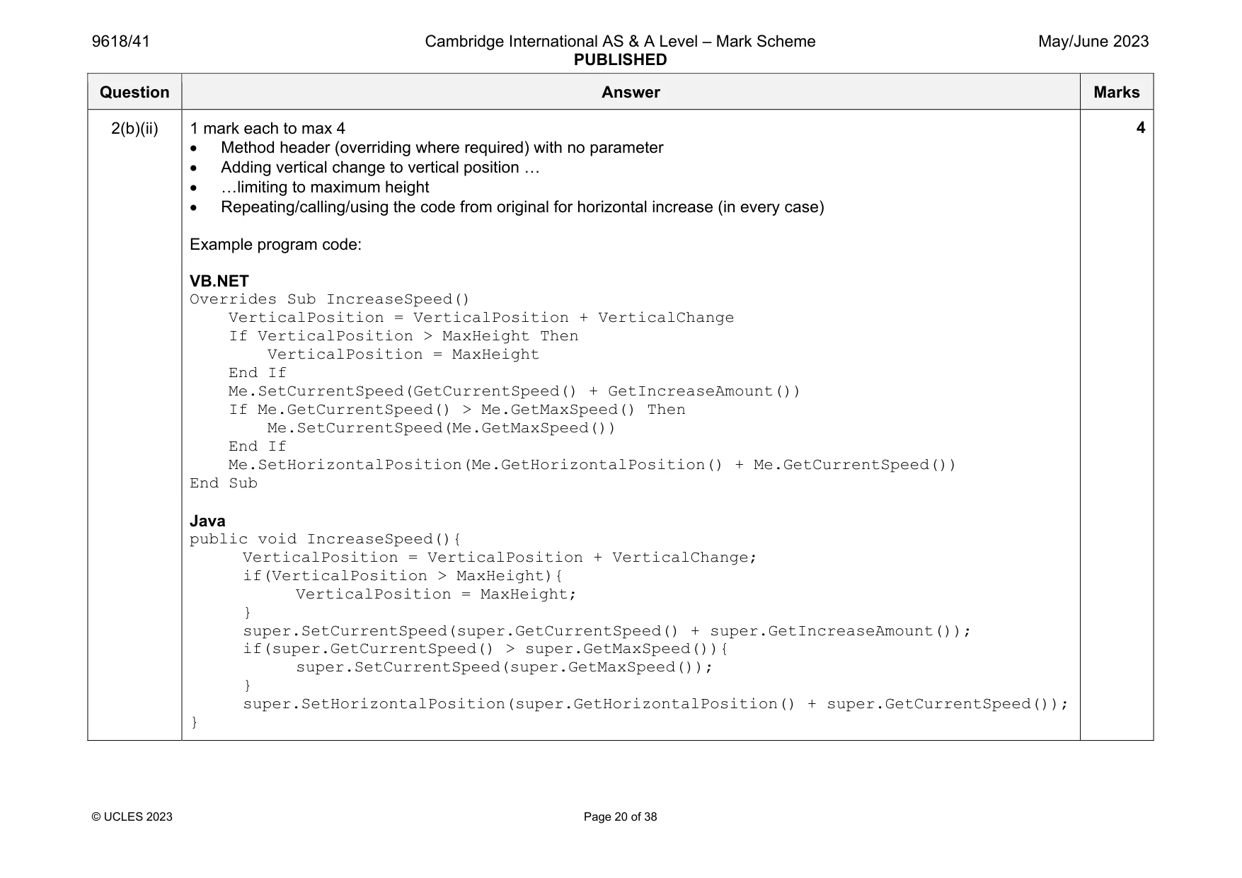 Mark scheme, page 20 of 38