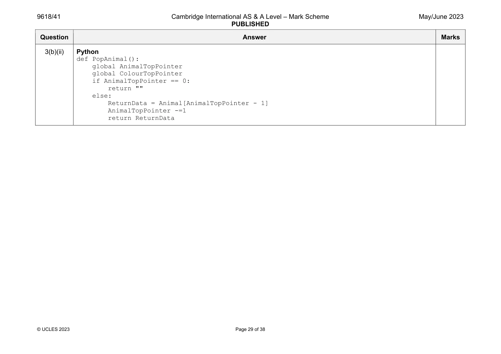 Mark scheme, page 29 of 38