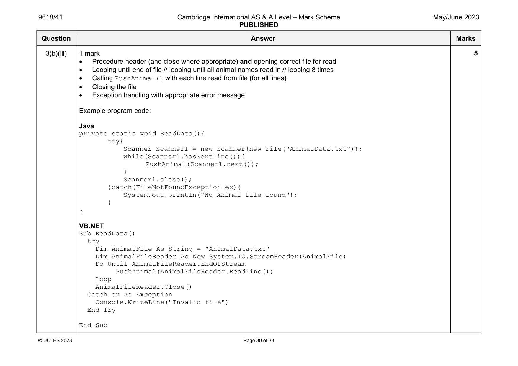 Mark scheme, page 30 of 38