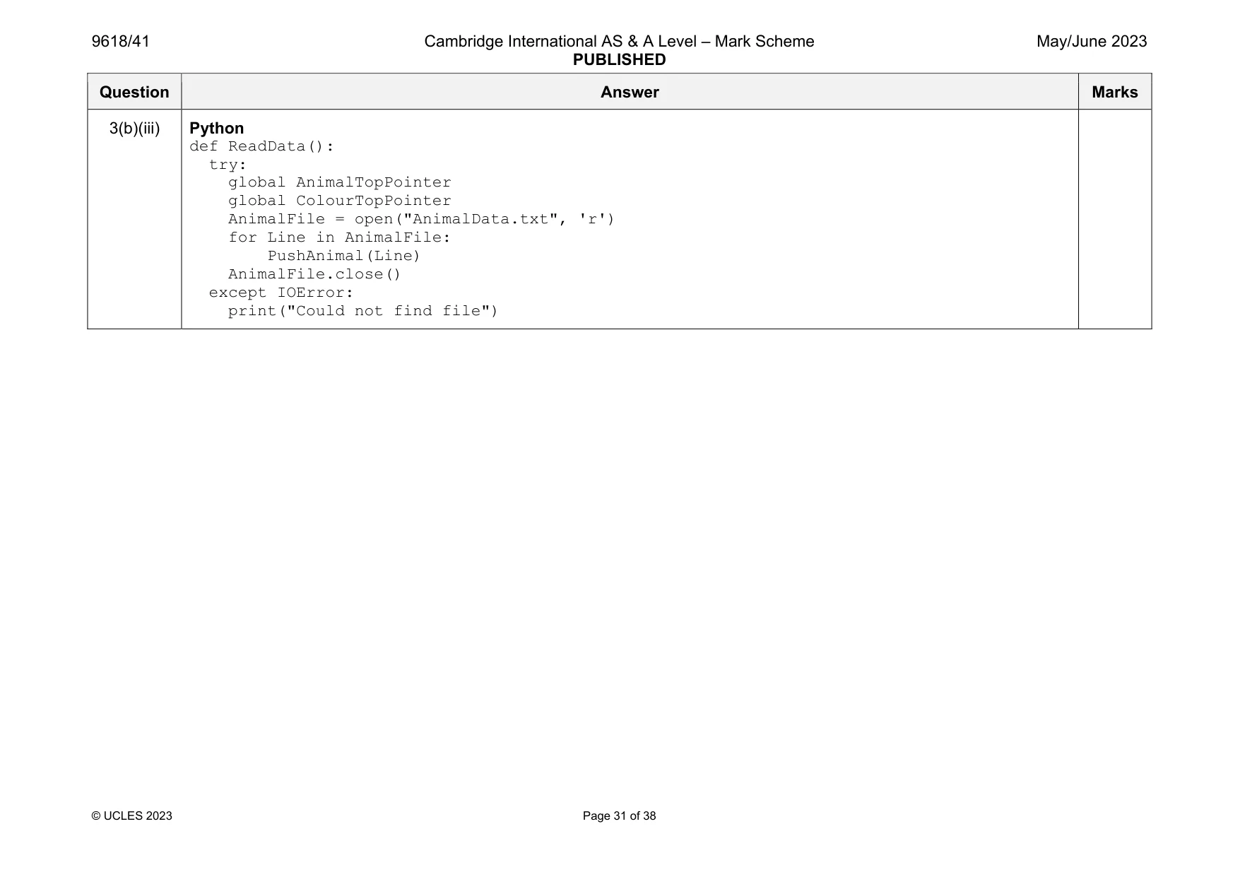 Mark scheme, page 31 of 38