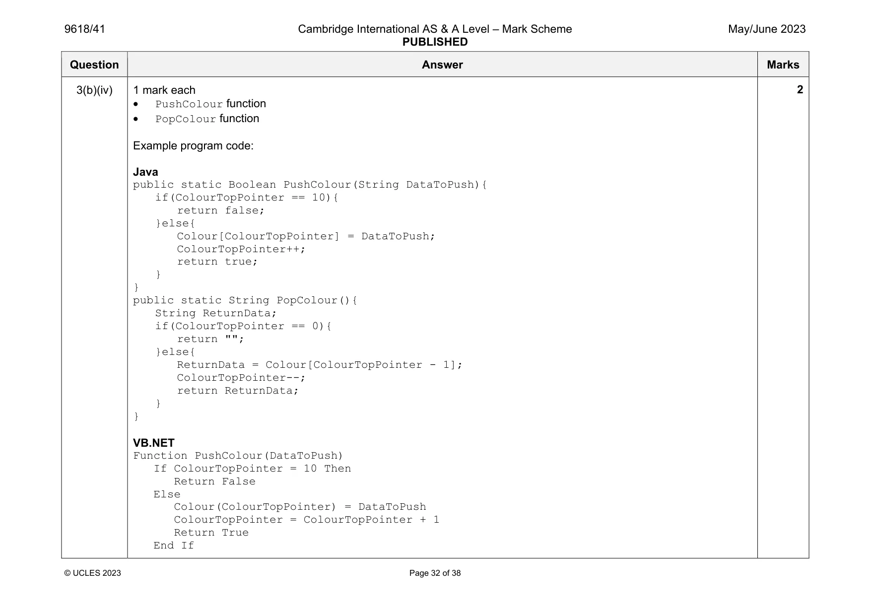 Mark scheme, page 32 of 38