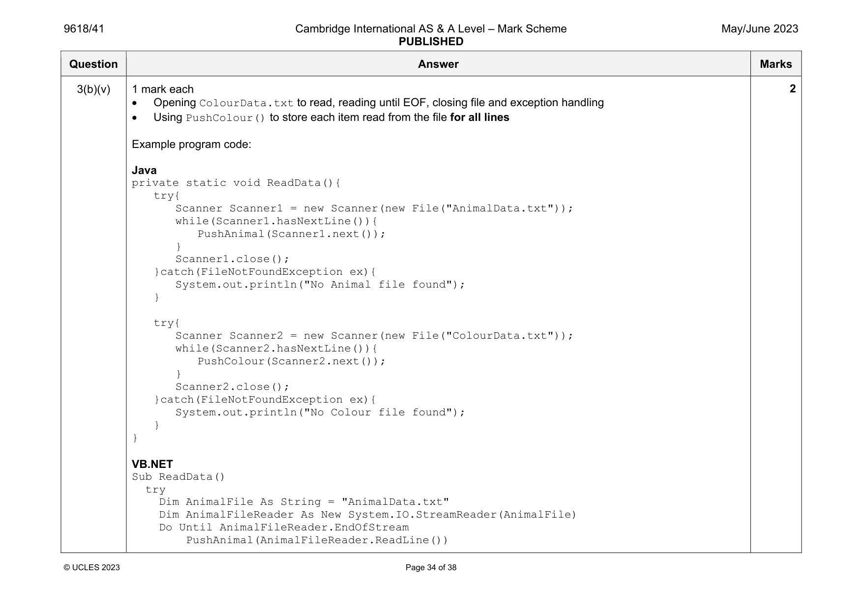 Mark scheme, page 34 of 38