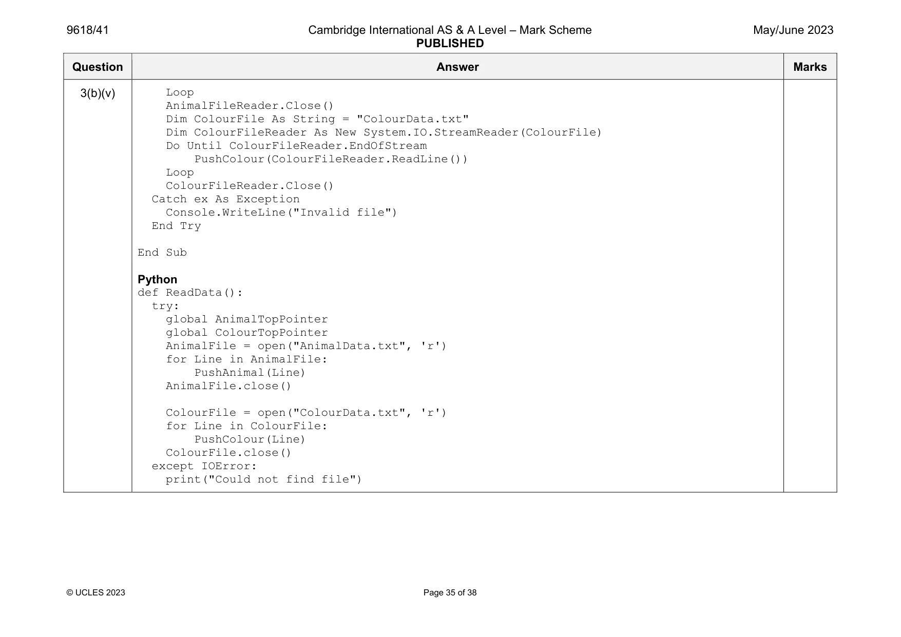 Mark scheme, page 35 of 38