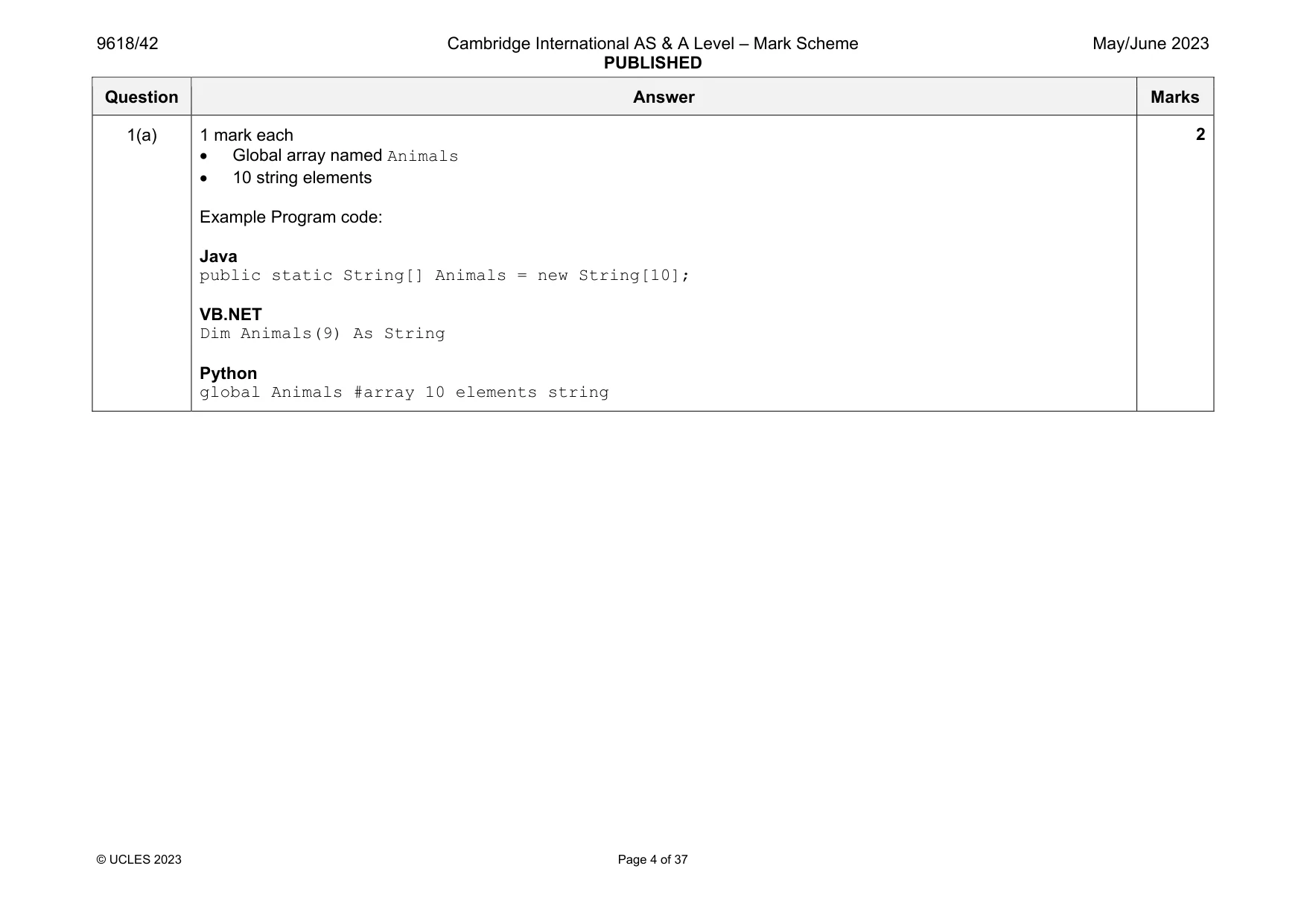 Mark scheme, page 4 of 37