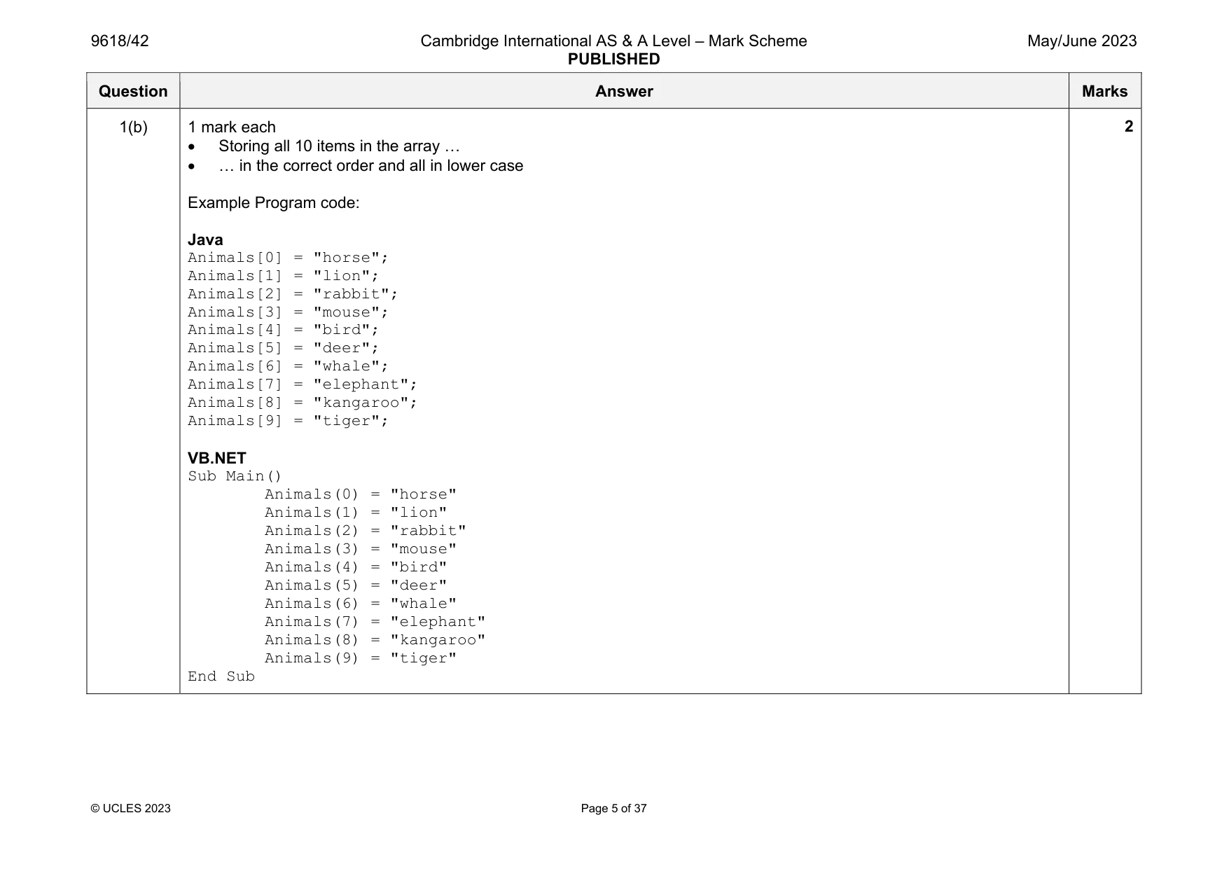 Mark scheme, page 5 of 37