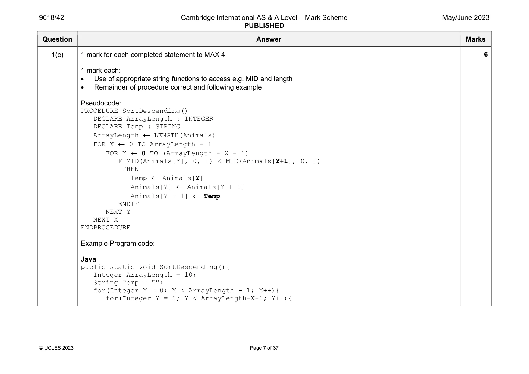 Mark scheme, page 7 of 37