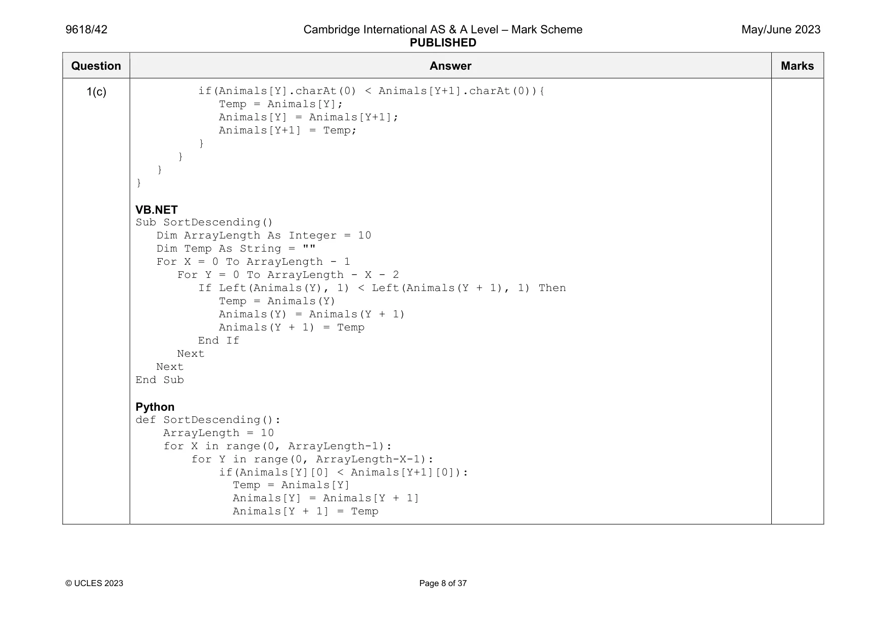 Mark scheme, page 8 of 37