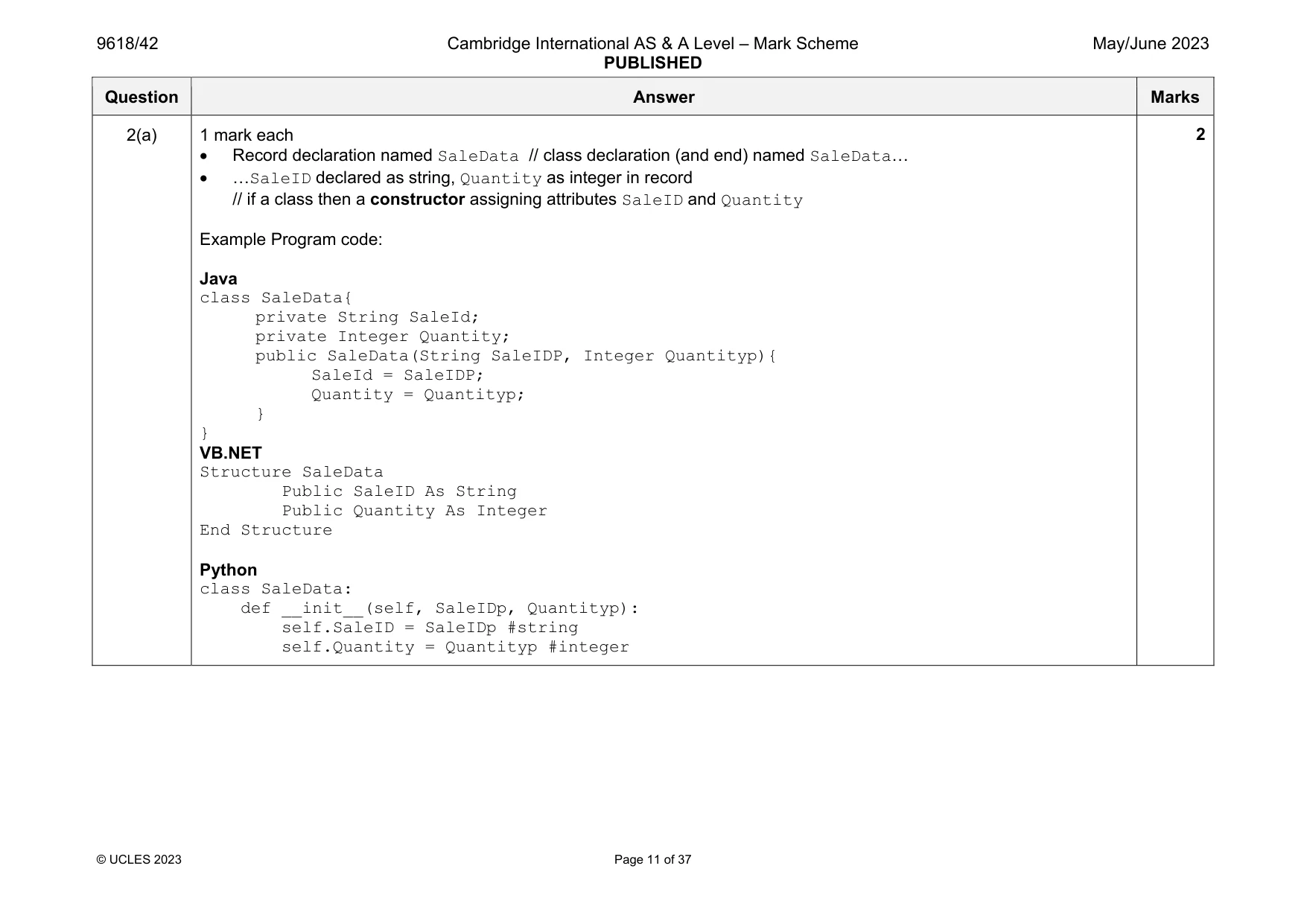Mark scheme, page 11 of 37