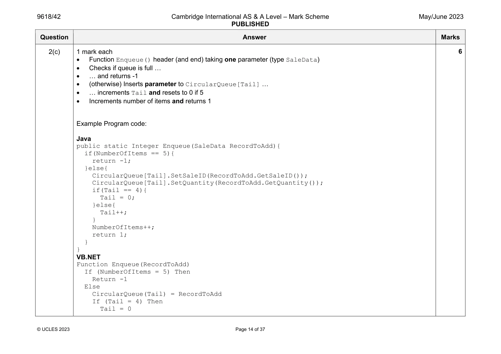 Mark scheme, page 14 of 37