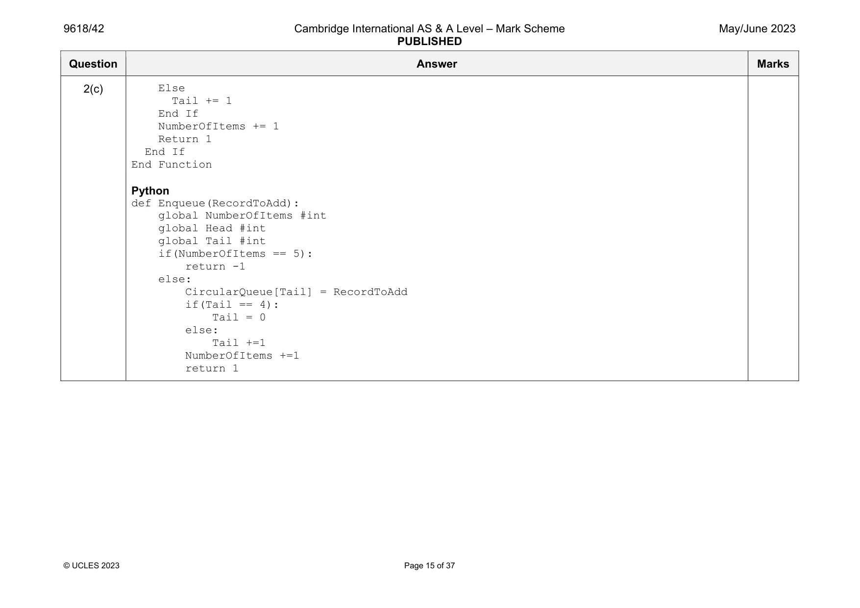 Mark scheme, page 15 of 37