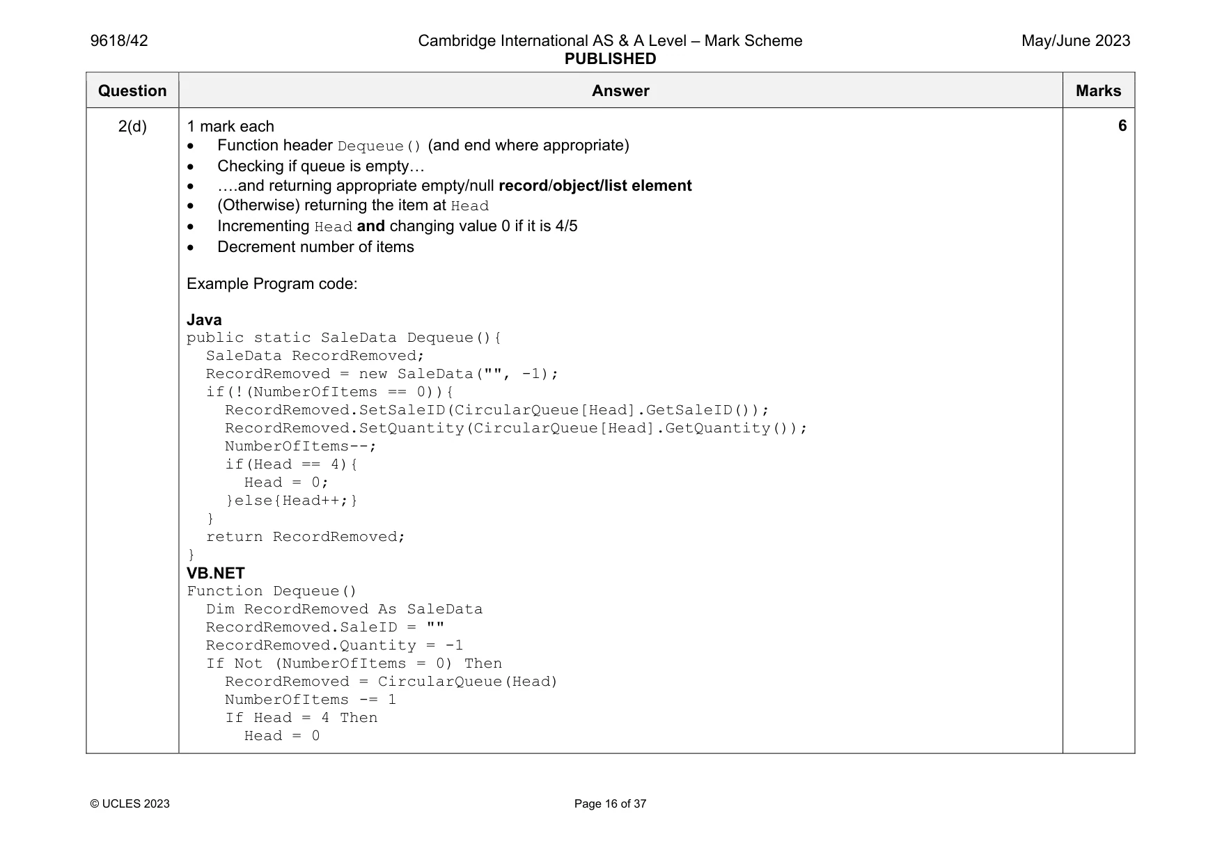 Mark scheme, page 16 of 37