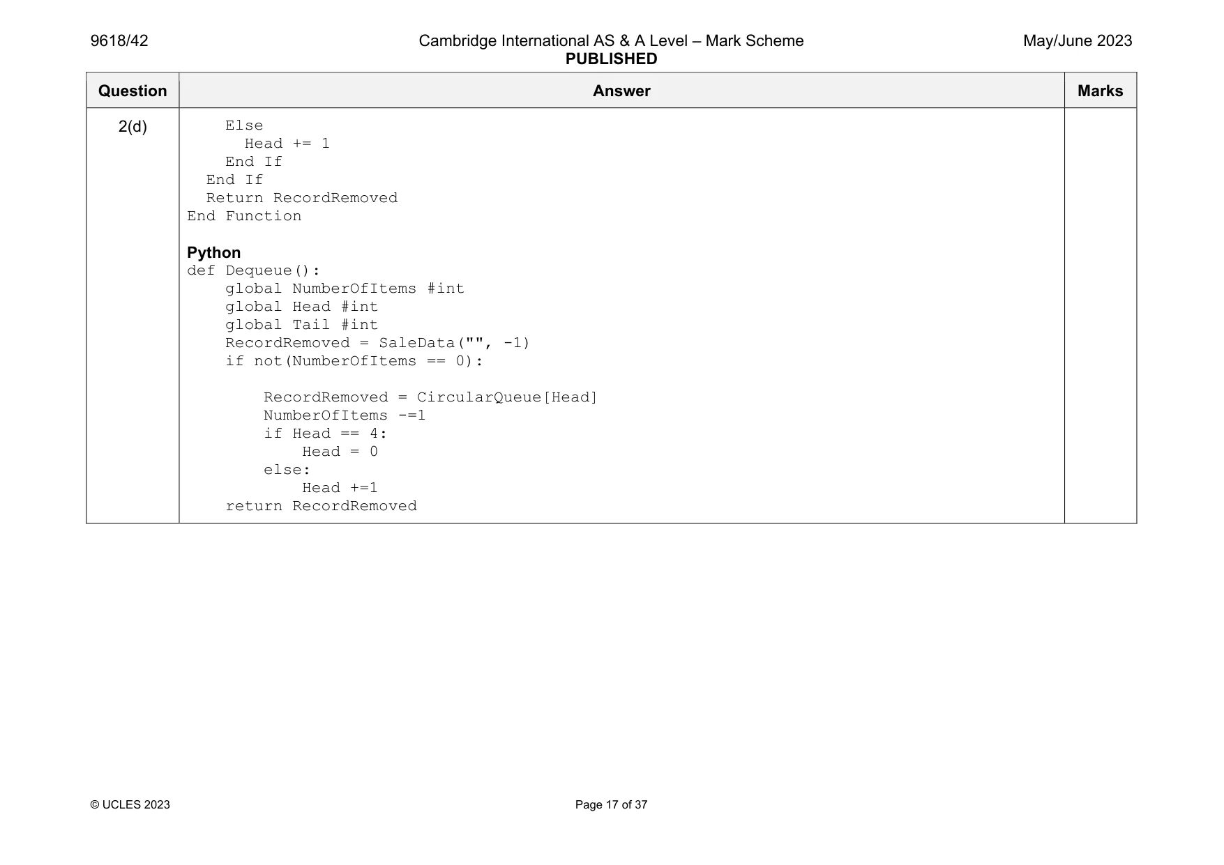 Mark scheme, page 17 of 37