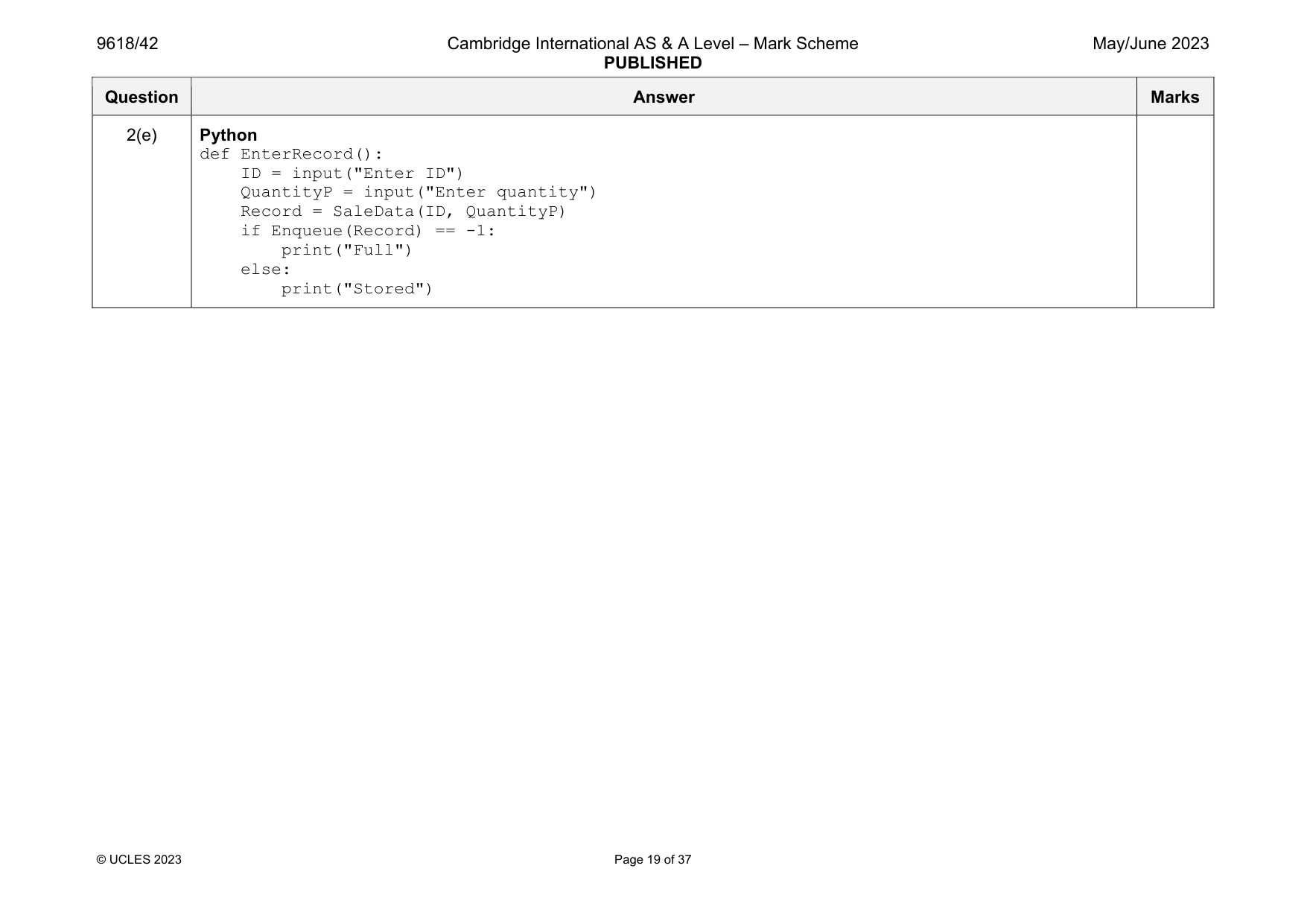 Mark scheme, page 19 of 37
