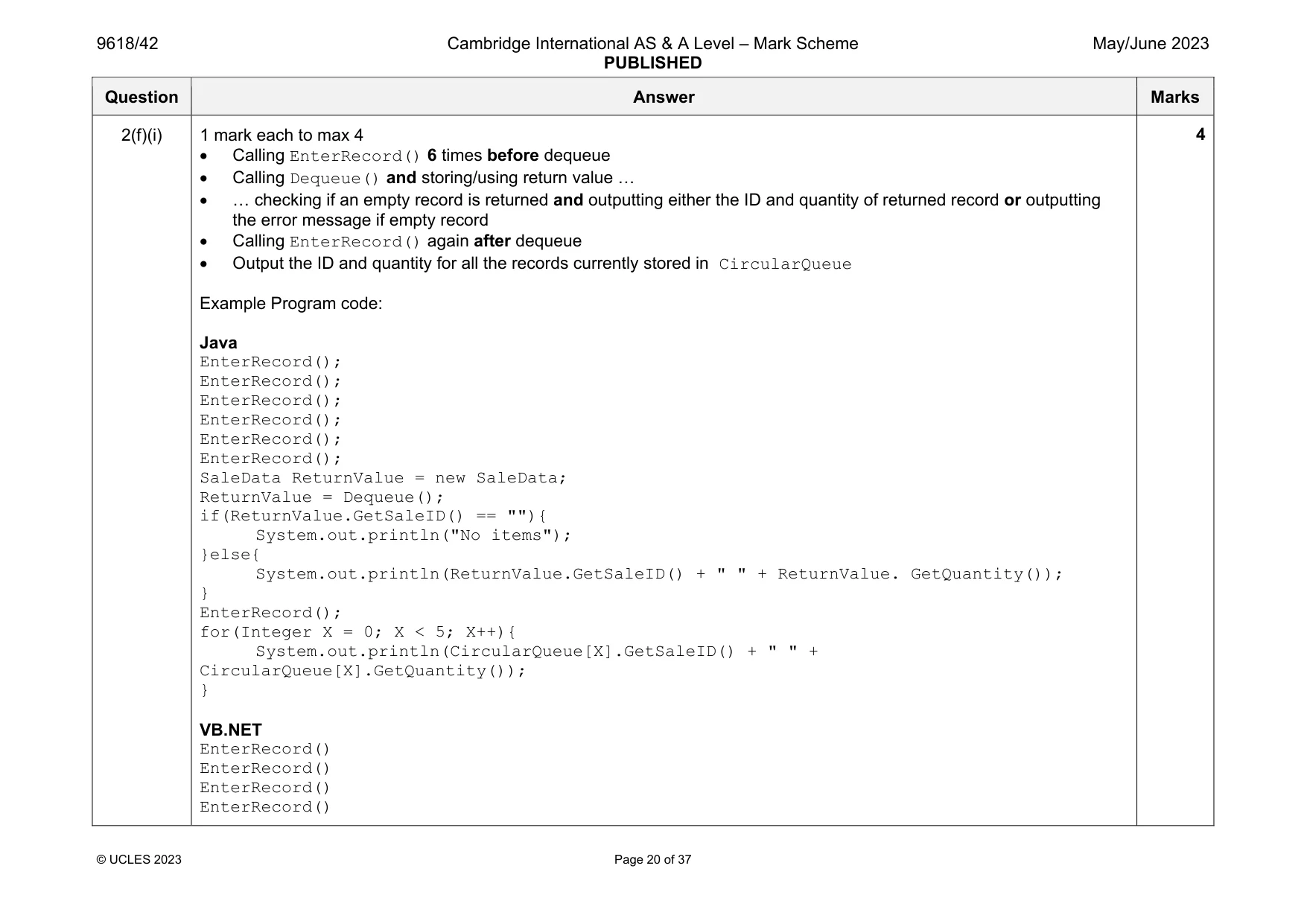 Mark scheme, page 20 of 37