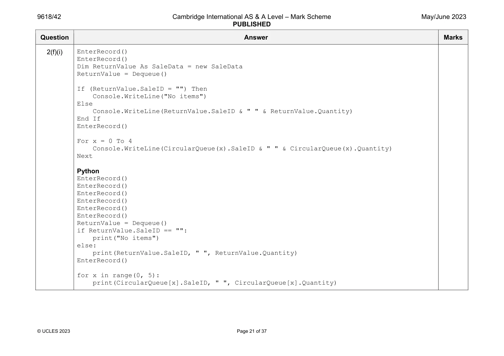 Mark scheme, page 21 of 37
