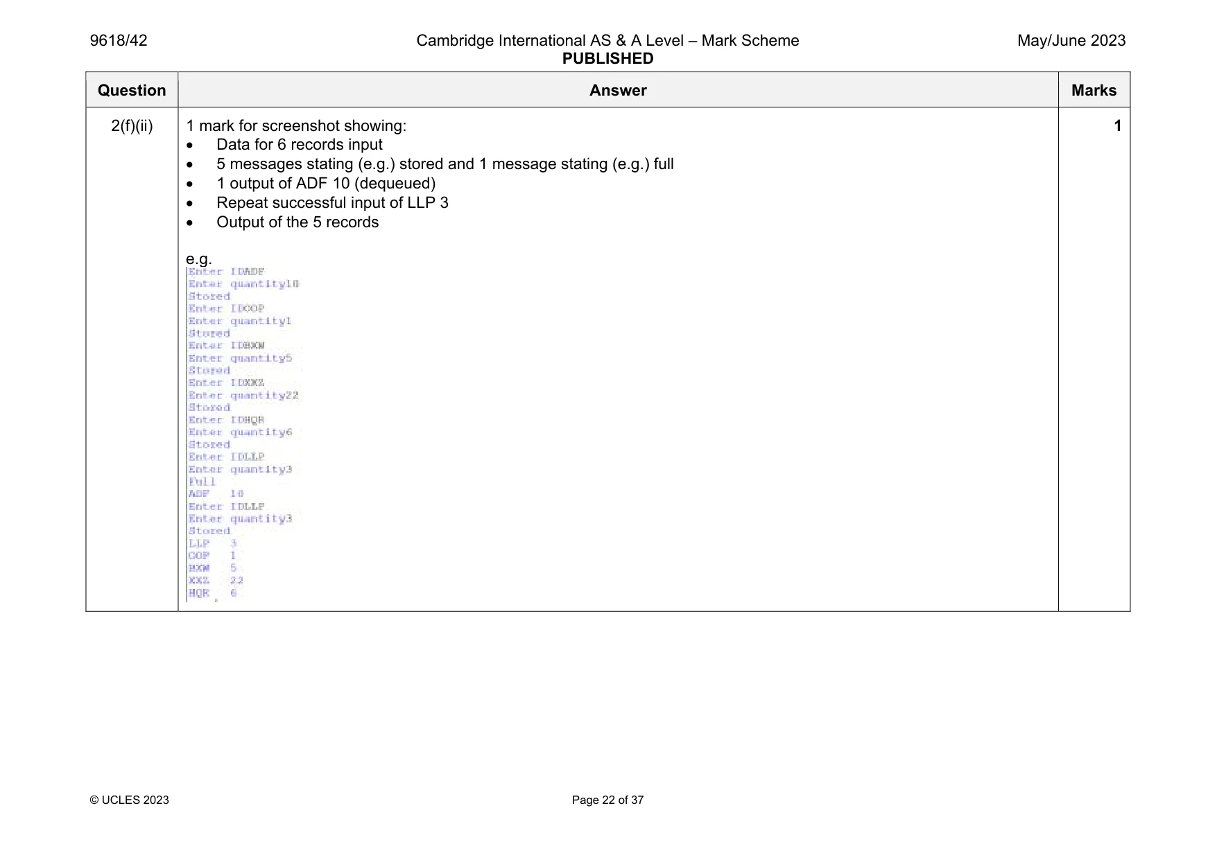 Mark scheme, page 22 of 37