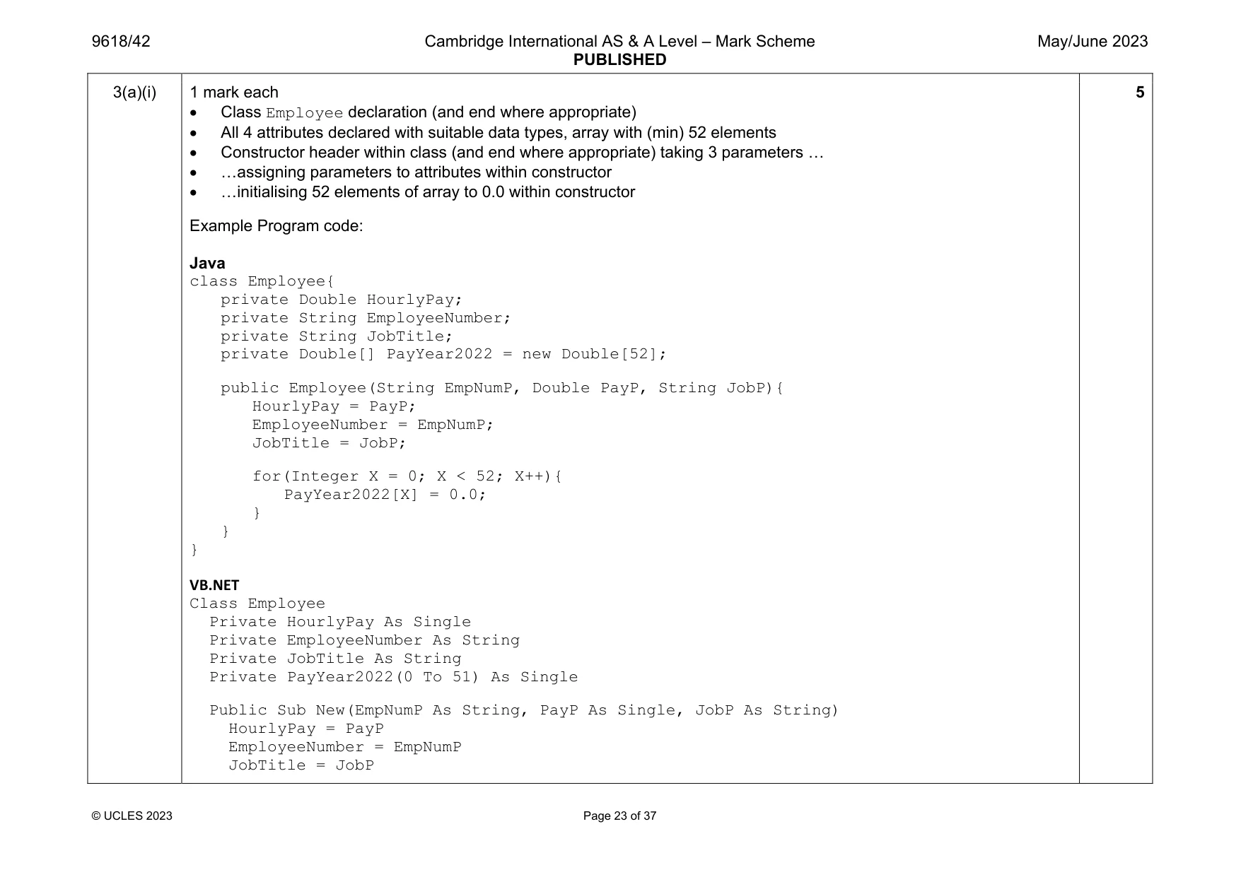 Mark scheme, page 23 of 37