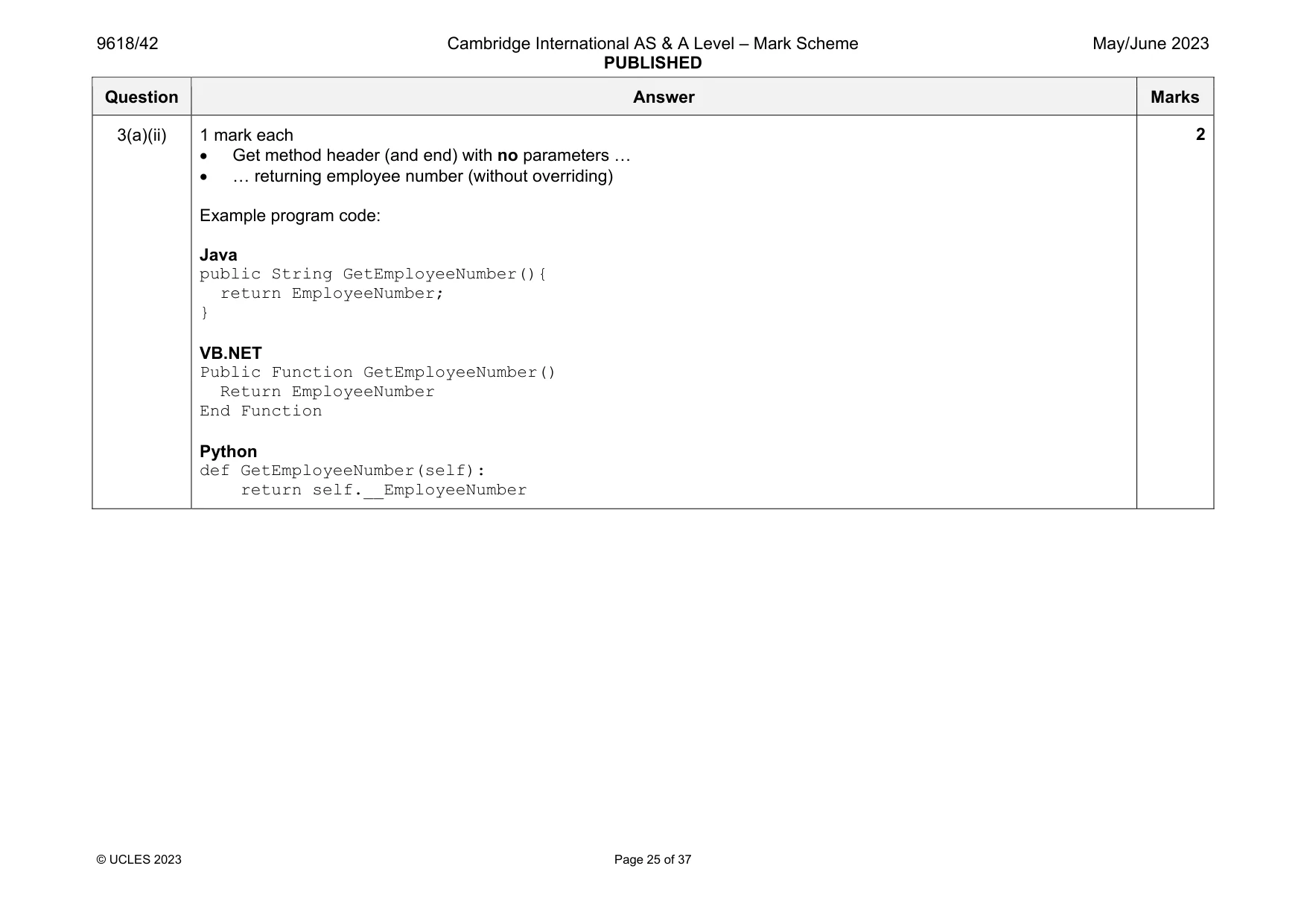 Mark scheme, page 25 of 37