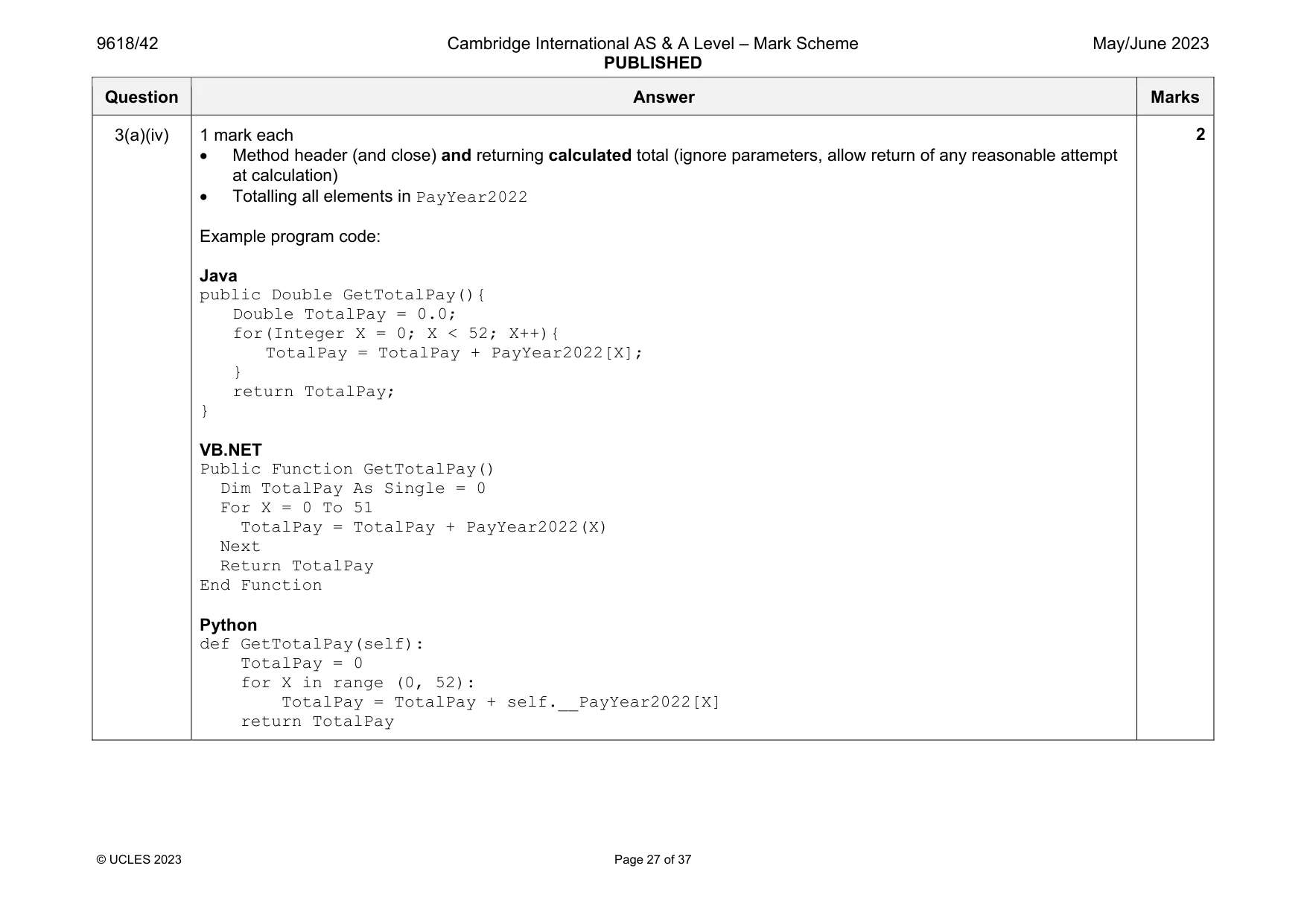 Mark scheme, page 27 of 37
