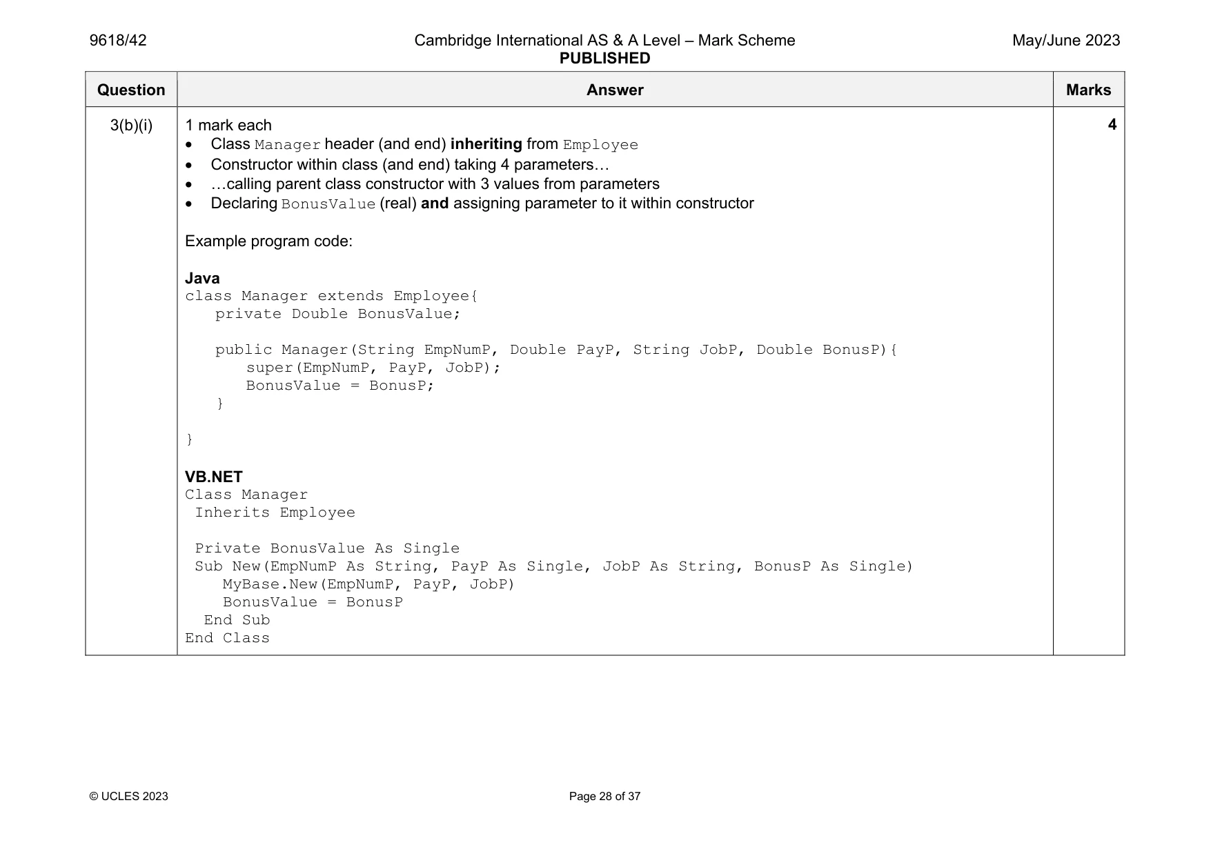 Mark scheme, page 28 of 37