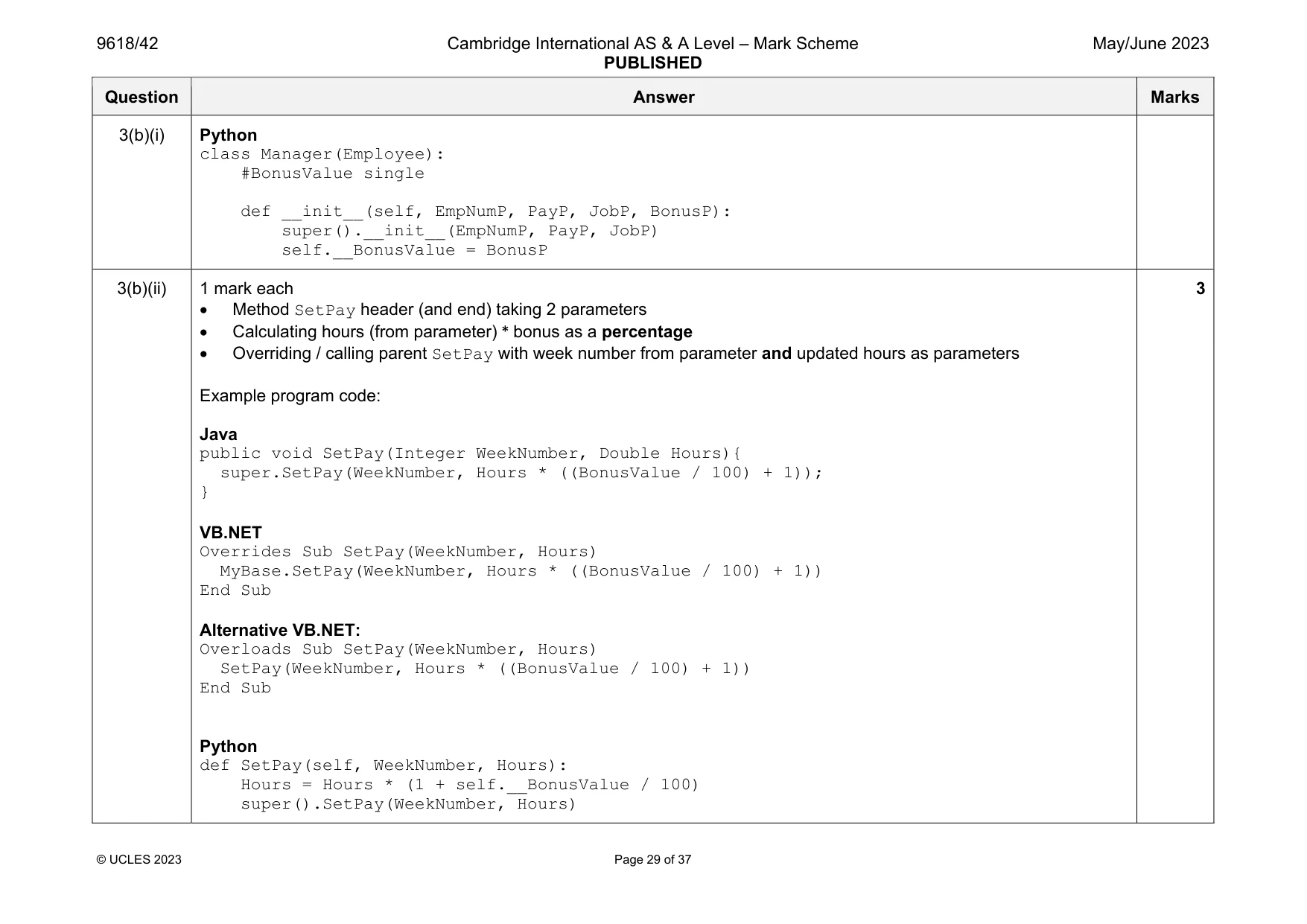 Mark scheme, page 29 of 37