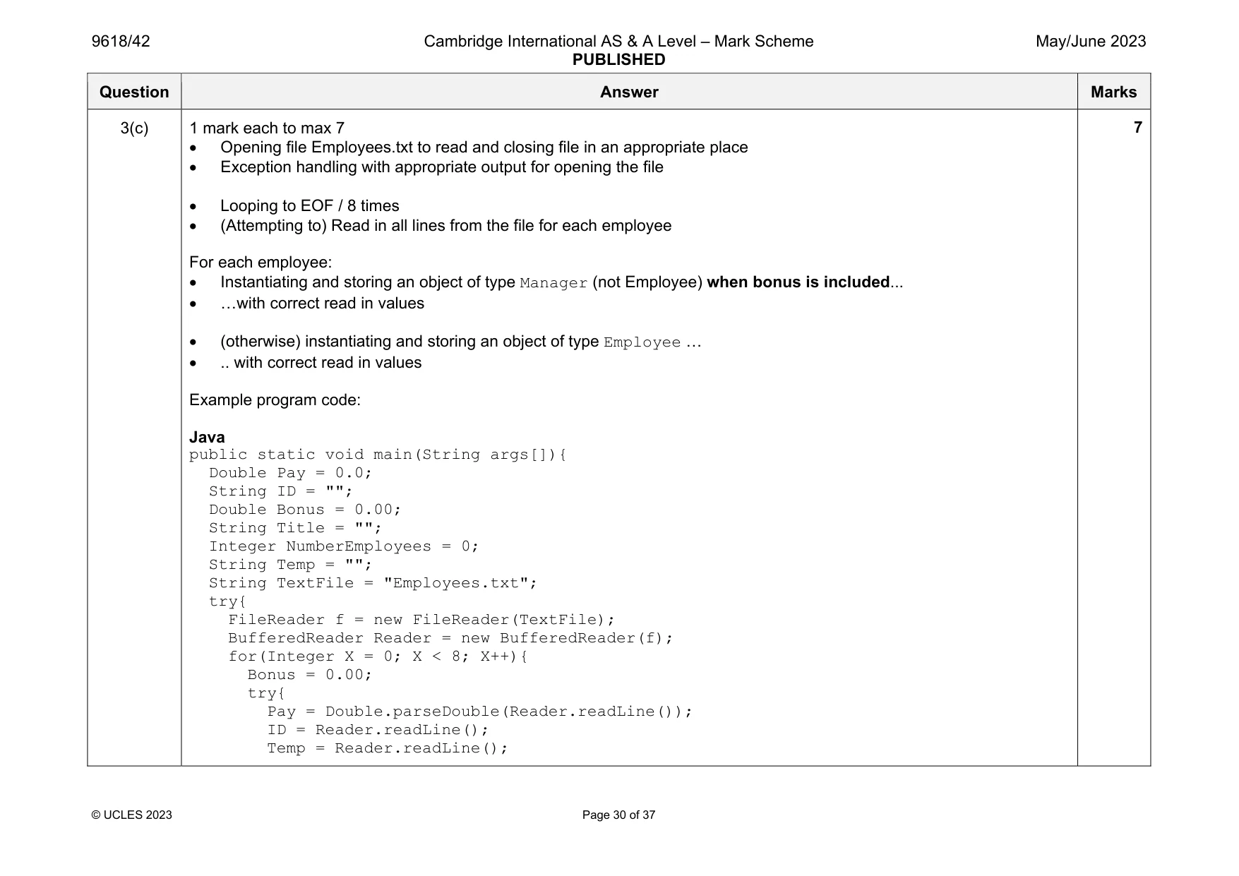 Mark scheme, page 30 of 37