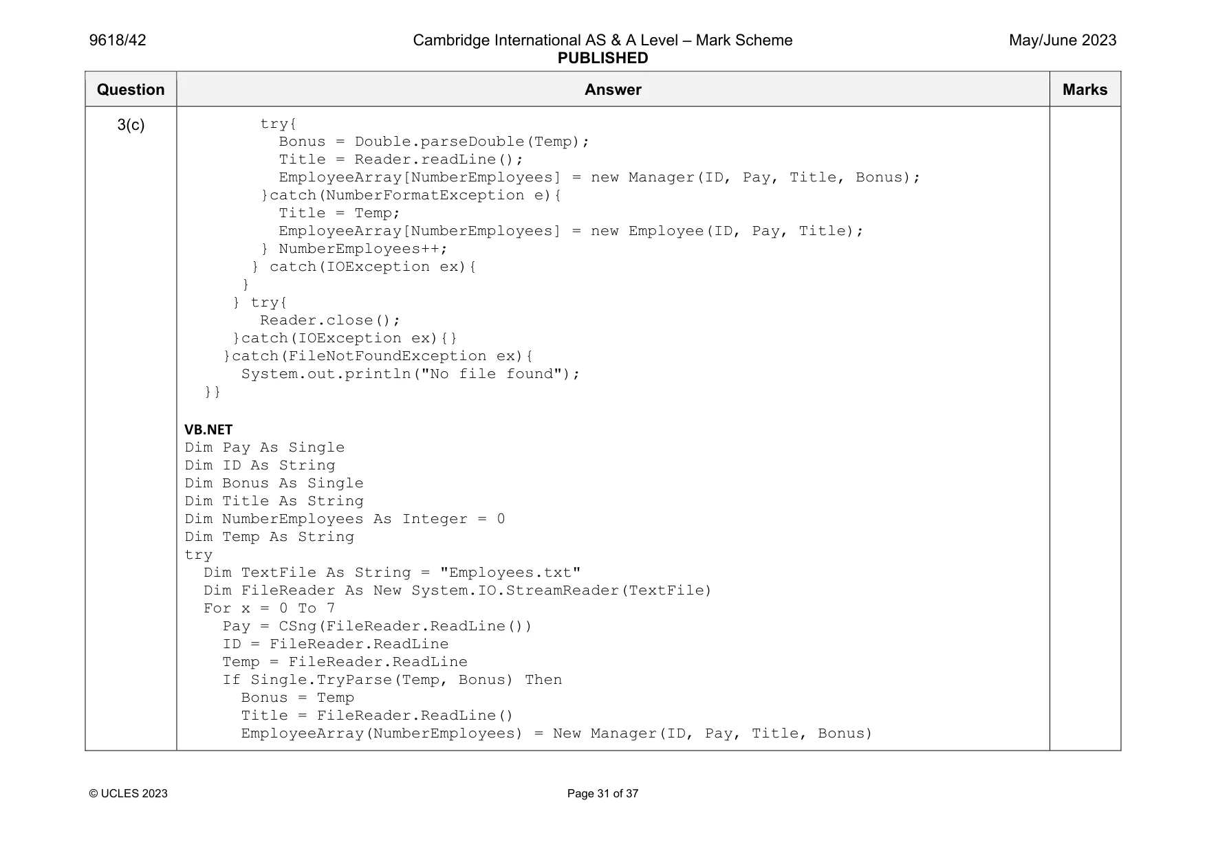 Mark scheme, page 31 of 37