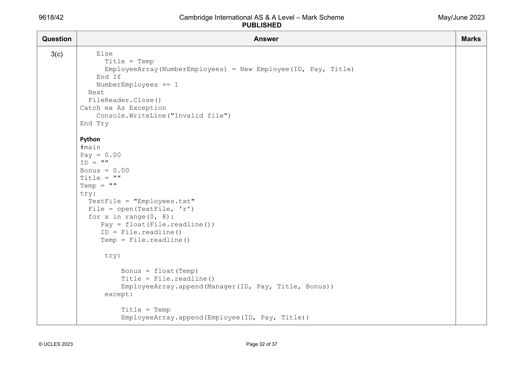 Mark scheme, page 32 of 37